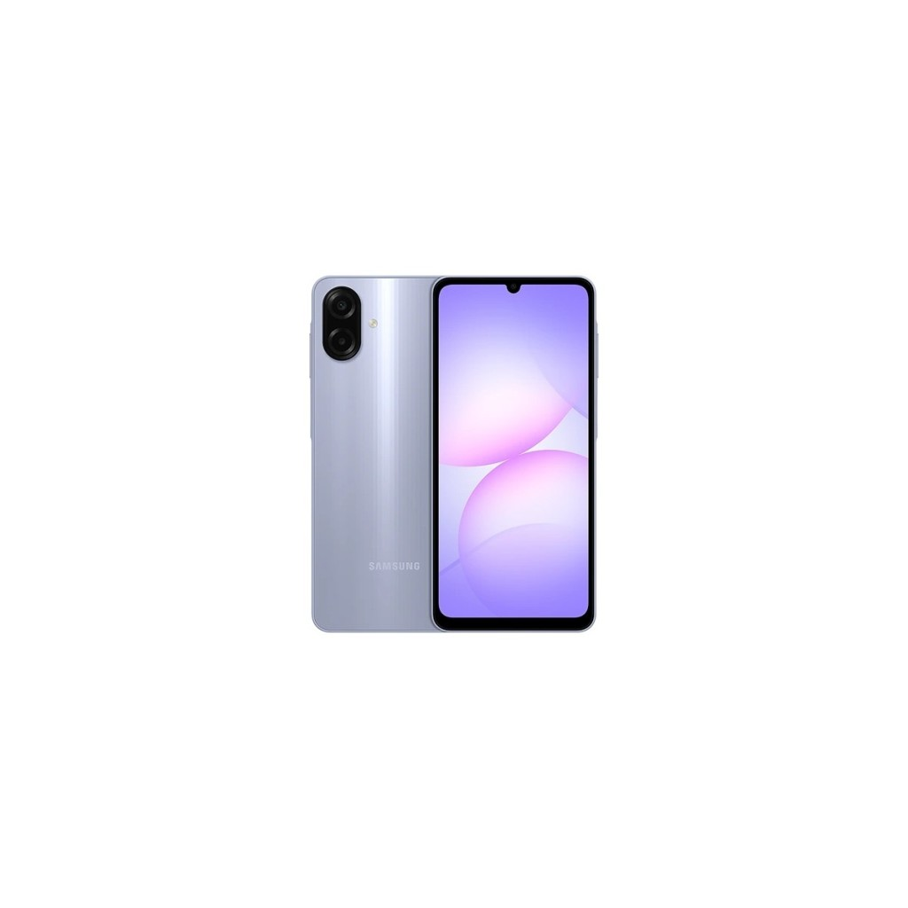 Arkada iki kamerası olan açık mavi bir Samsung akıllı telefon.