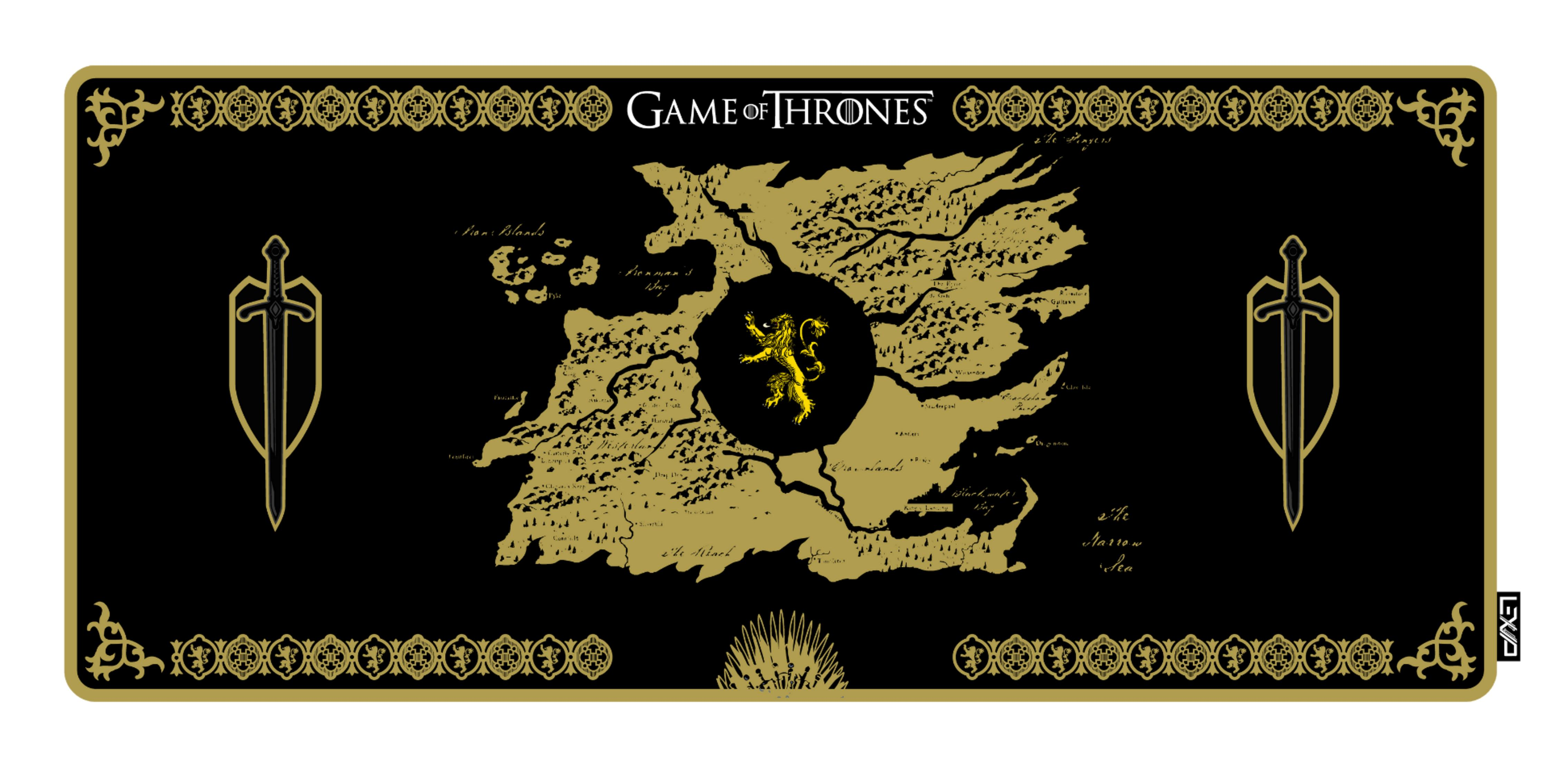 Mappa di Westeros con il leone Lannister al centro.