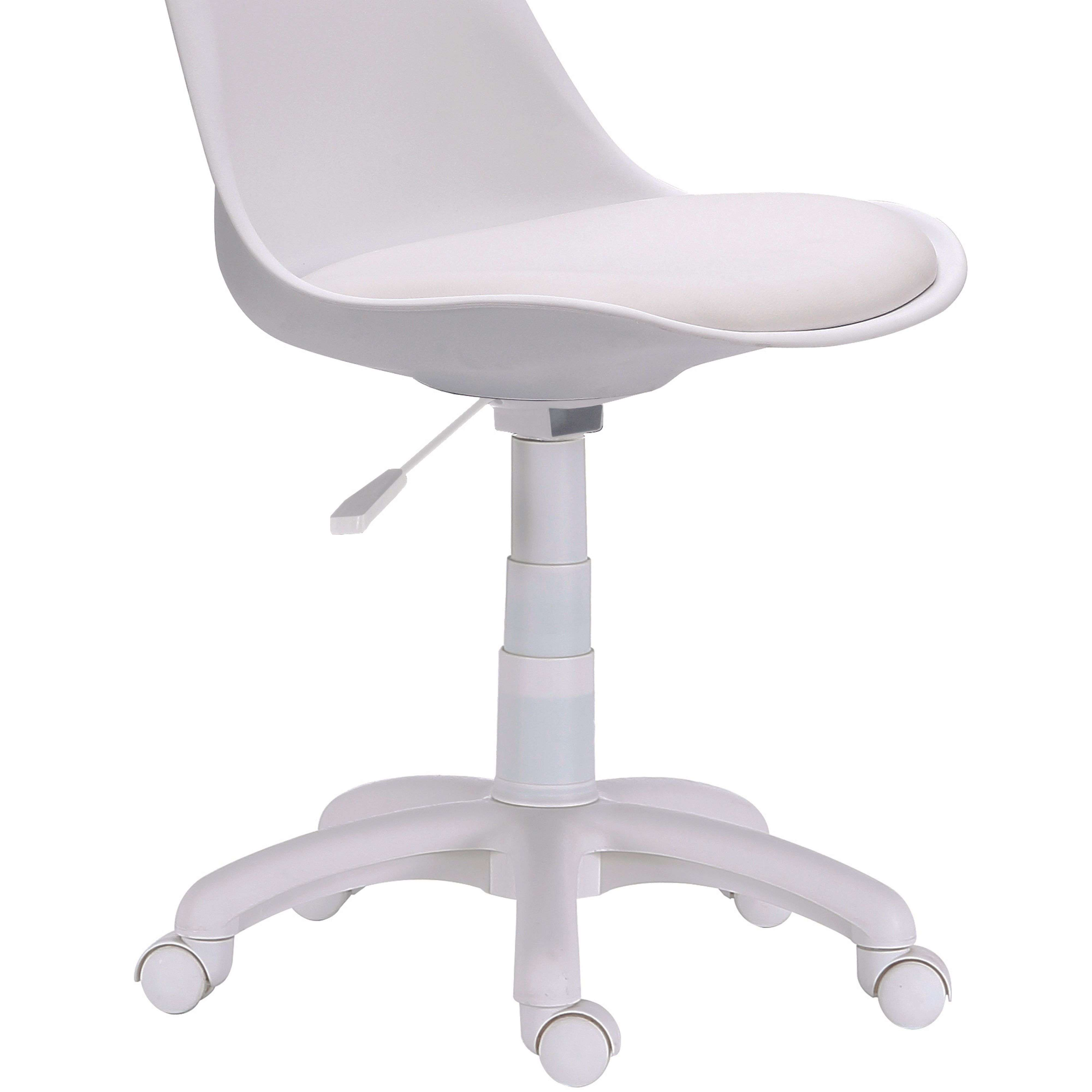Una silla de oficina blanca con ruedas y asiento acolchado.