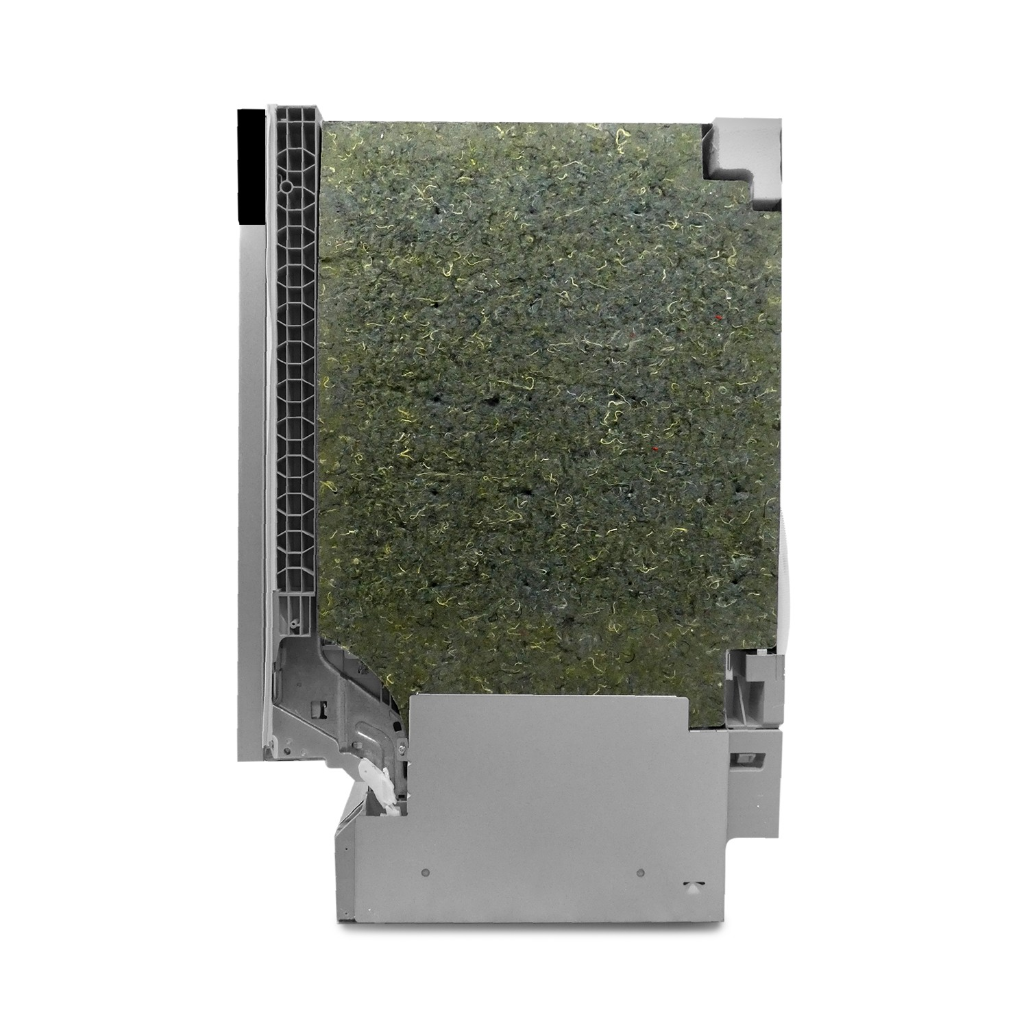 Szara podstawa z zieloną izolacją i srebrnymi metalowymi częściami.