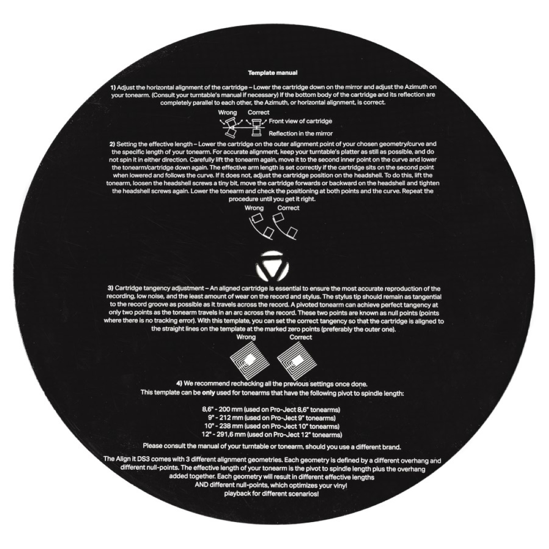 Czarny szablon z instrukcjami regulacji ramienia i diagramami.
