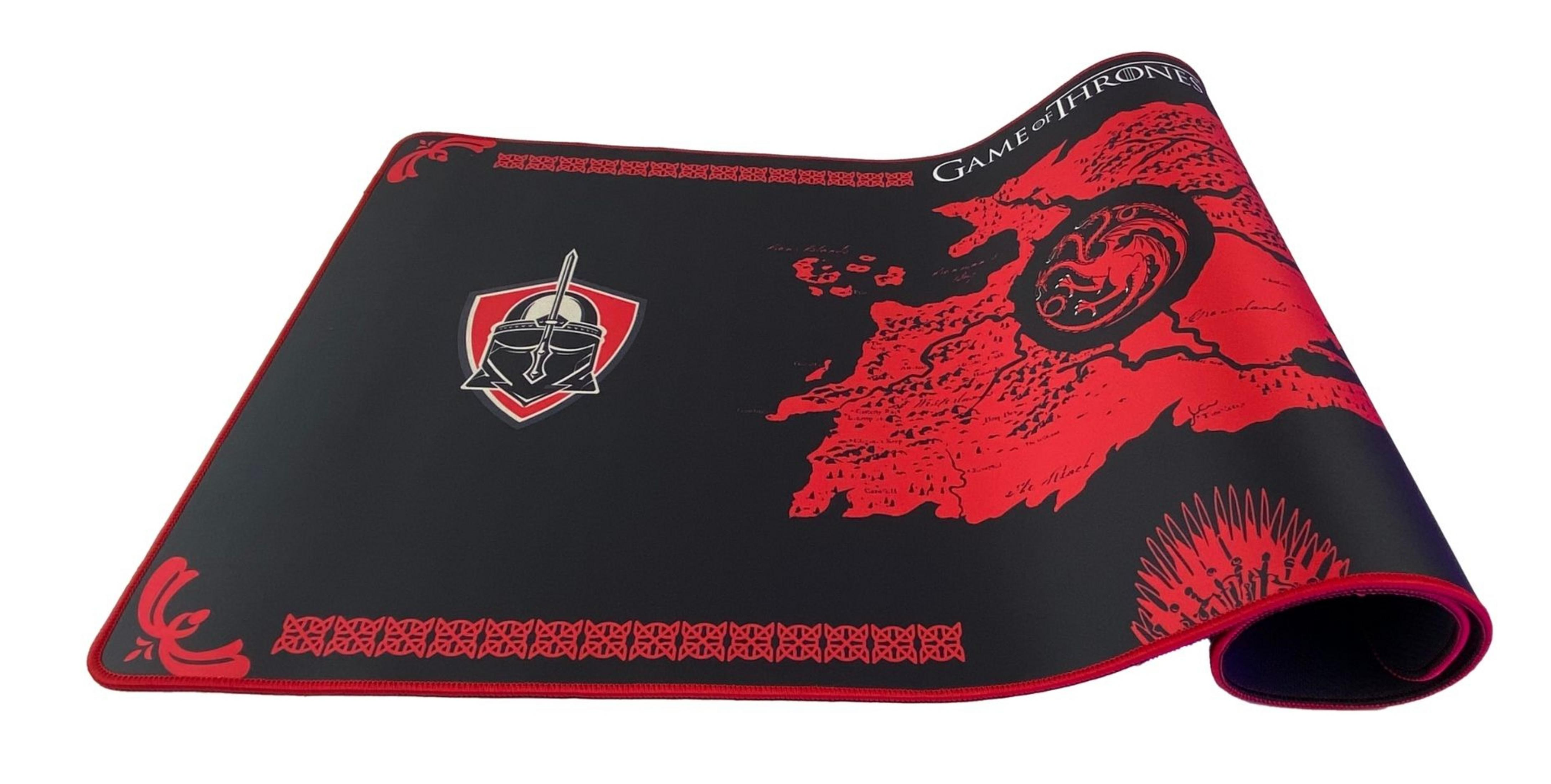 Tappetino mouse mappa Game of Thrones con drago e elmo da cavaliere. Nero con accenti rossi.