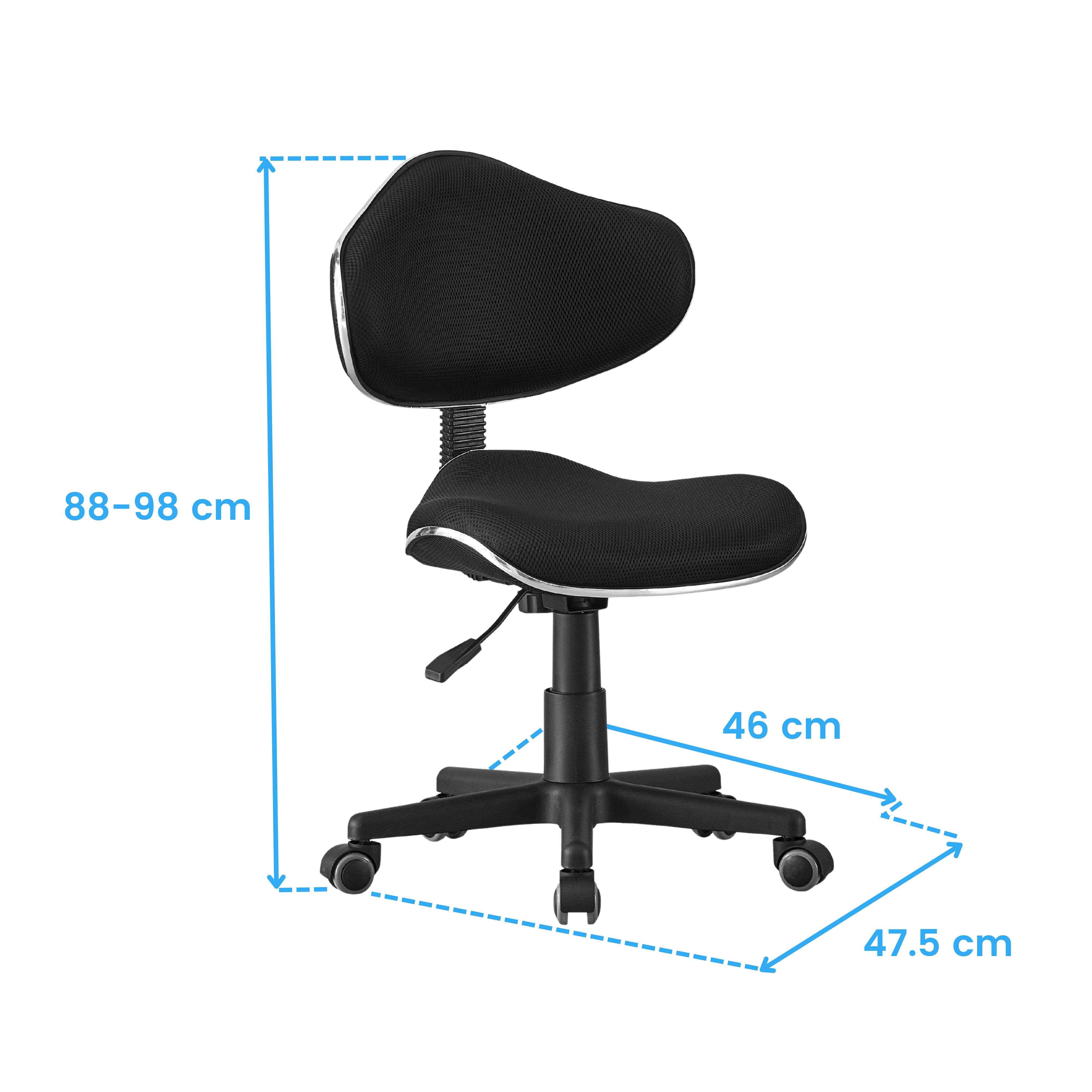 Silla de oficina ergonómica negra con ruedas y ajuste de altura (88-98 cm).