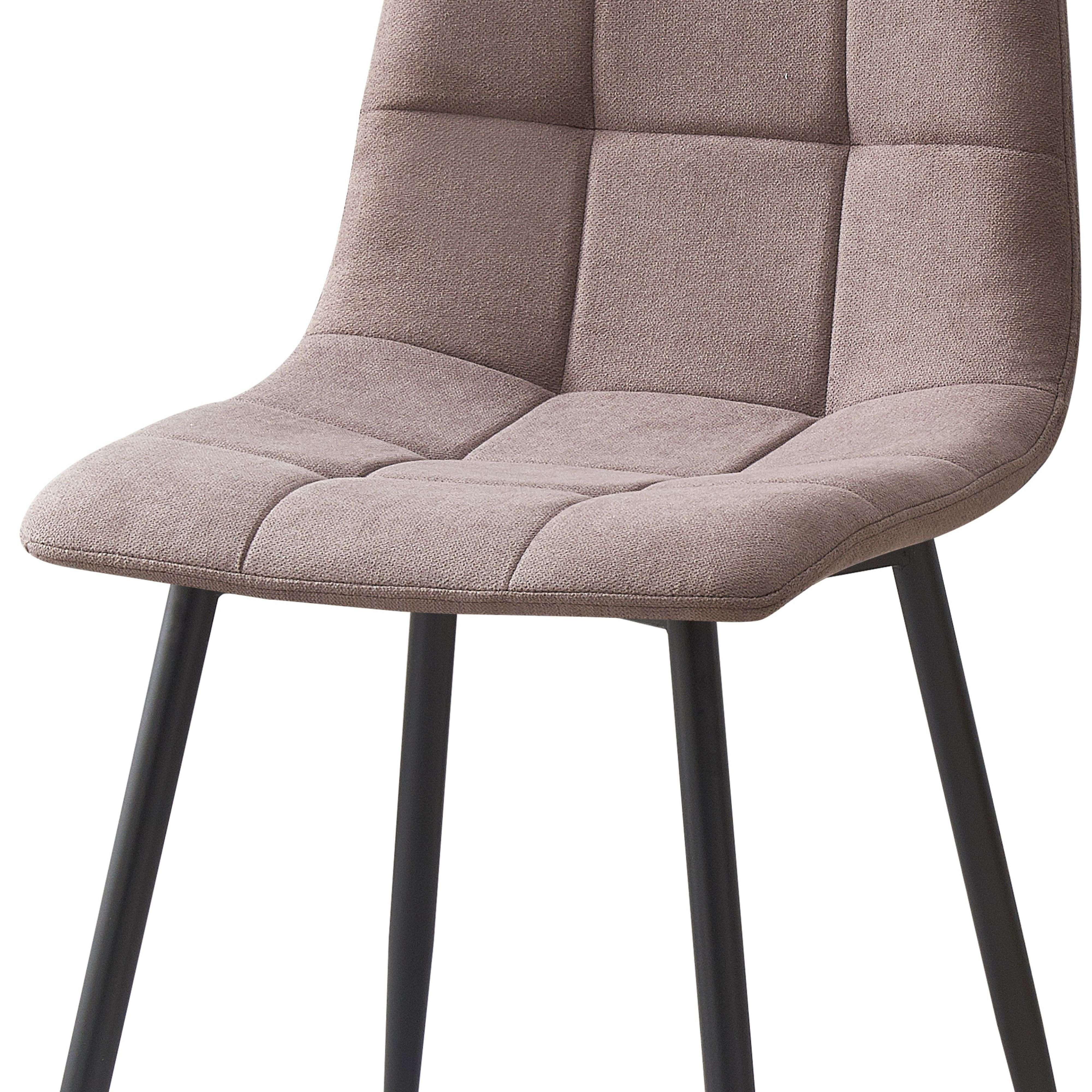 Silla de tela marrón con asiento acolchado y patas de metal negro.