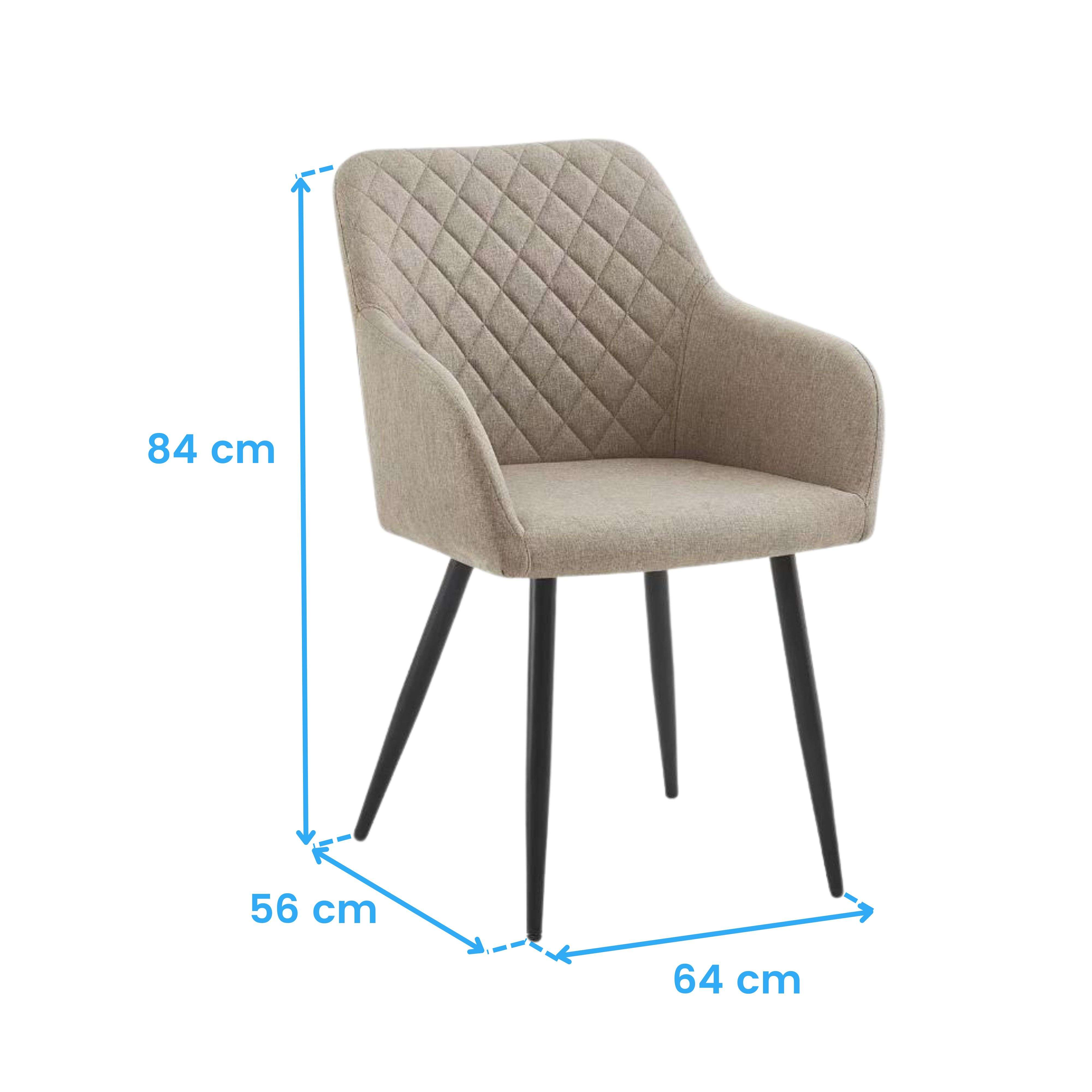 Silla tapizada beige con patrón de diamantes, patas negras. Al:84cm, An:56cm, Pr:64cm.
