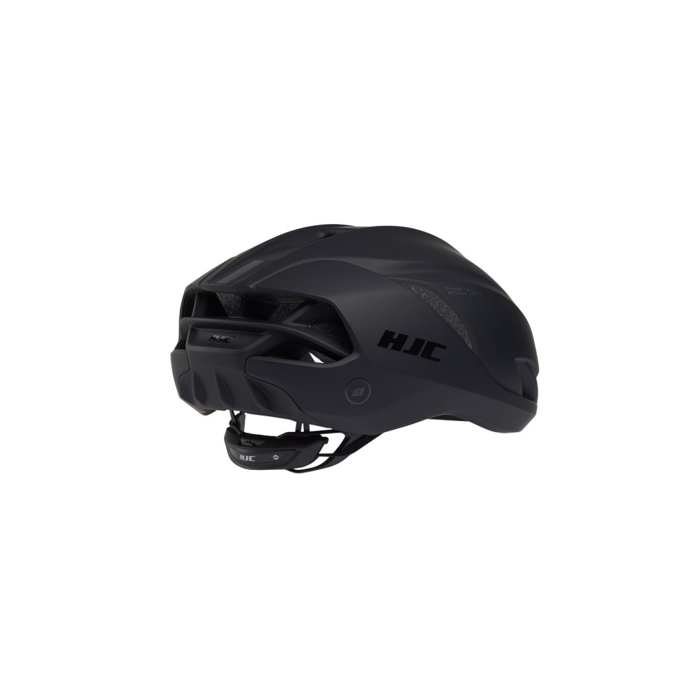 Czarny kask rowerowy z logo HJC i otworami wentylacyjnymi.