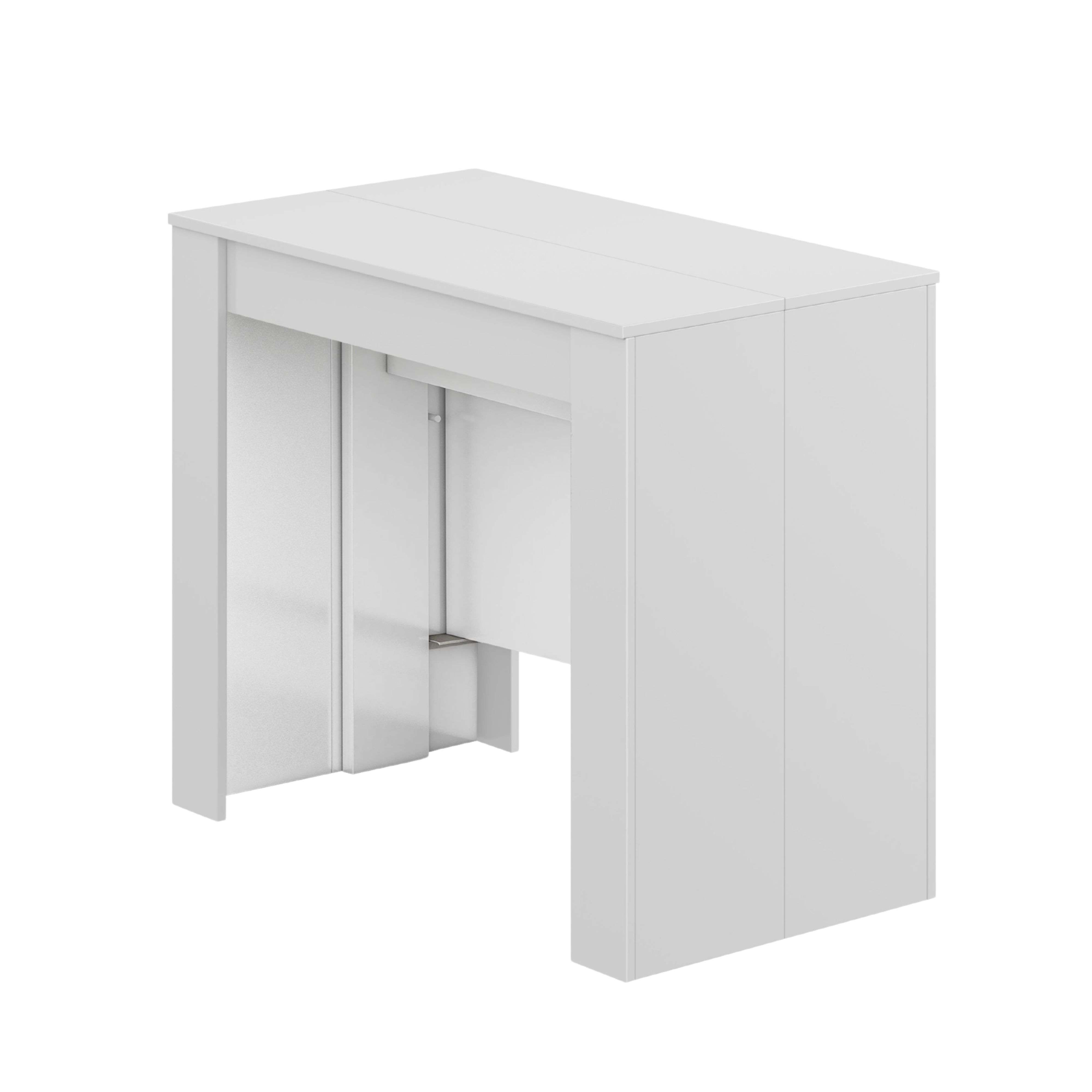 Una mesa rectangular blanca con elementos extraíbles.