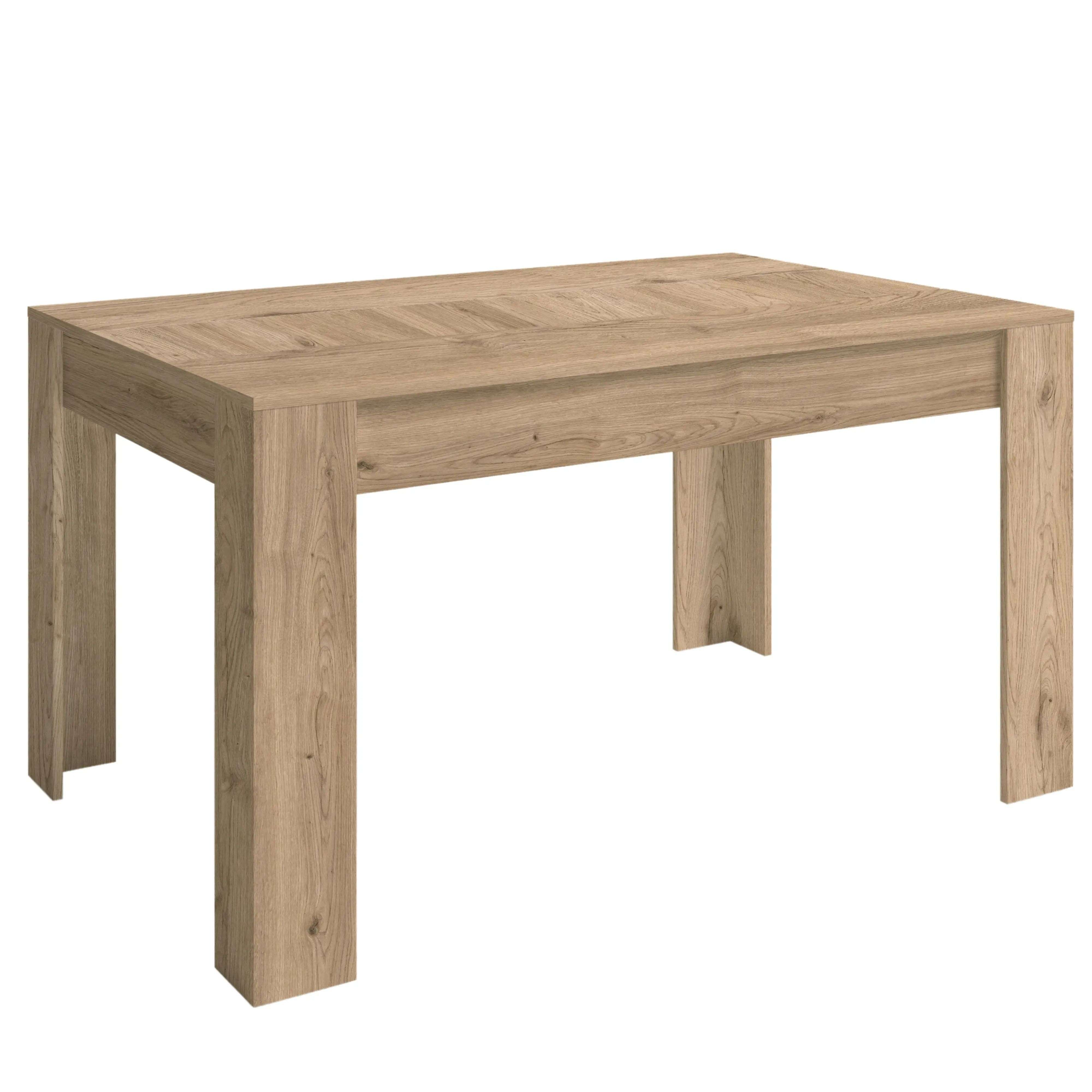 Una mesa de madera con tablero rectangular y cuatro patas.