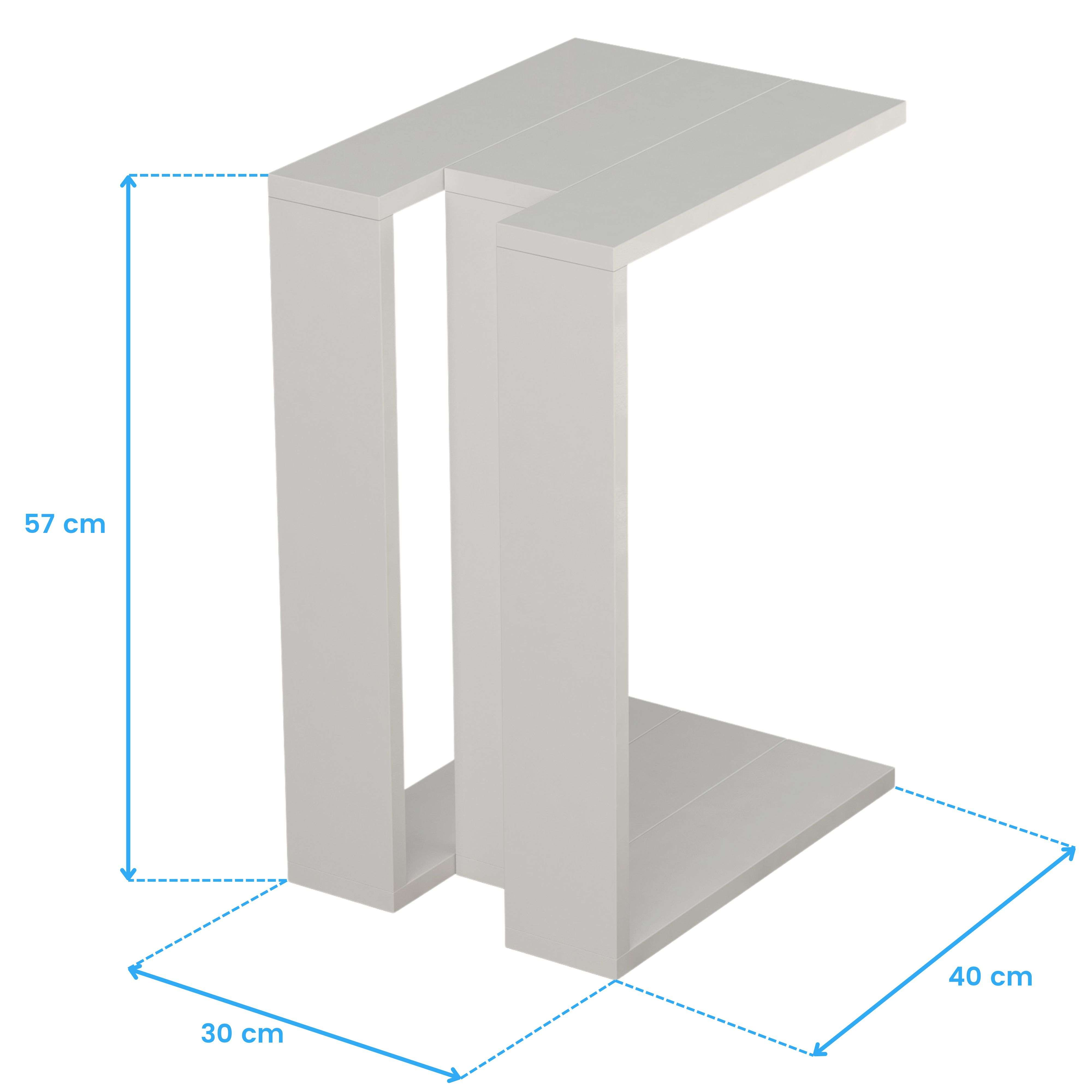 Una mesita auxiliar gris con dimensiones de 57x30x40 cm.