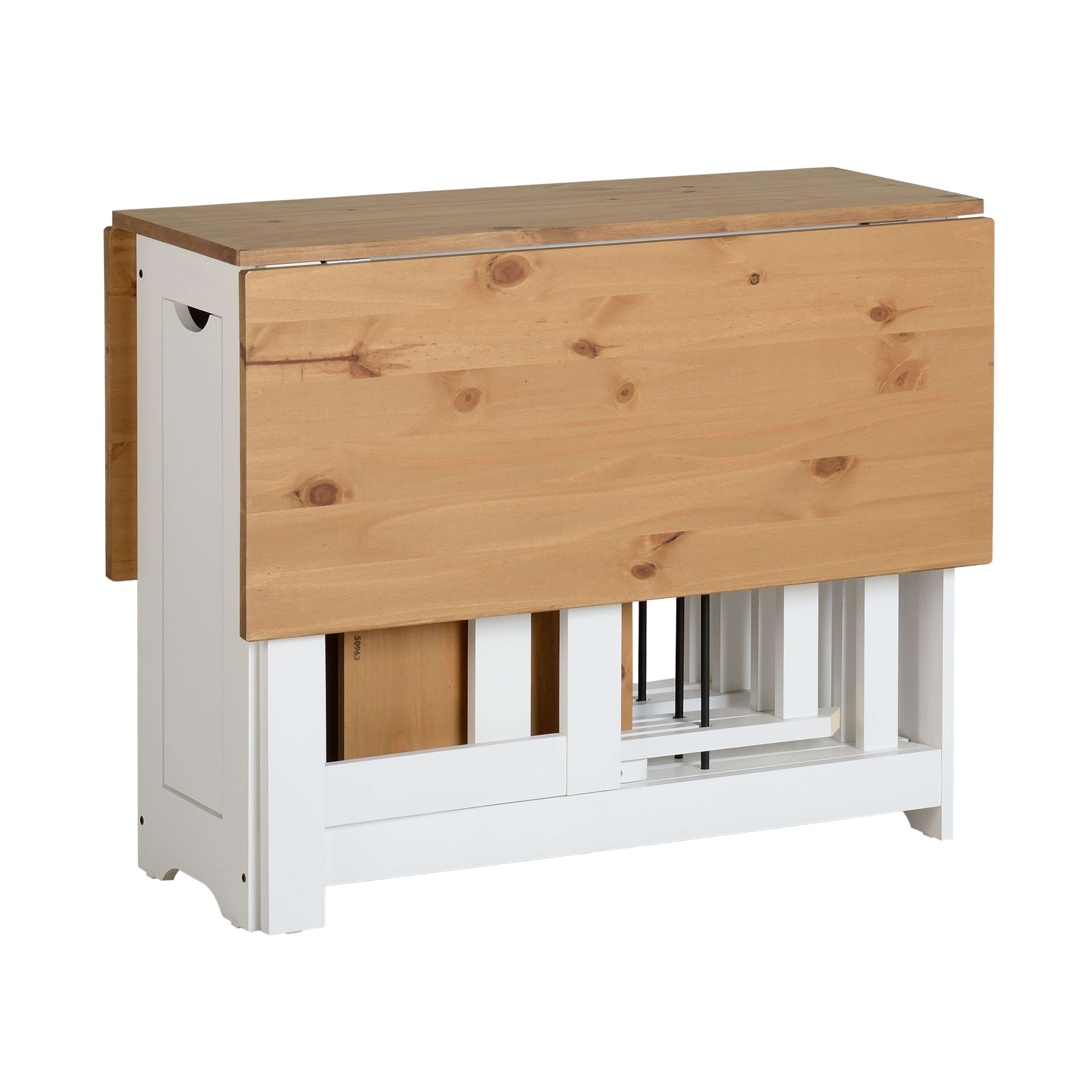 Una mesa abatible de madera y madera blanca.