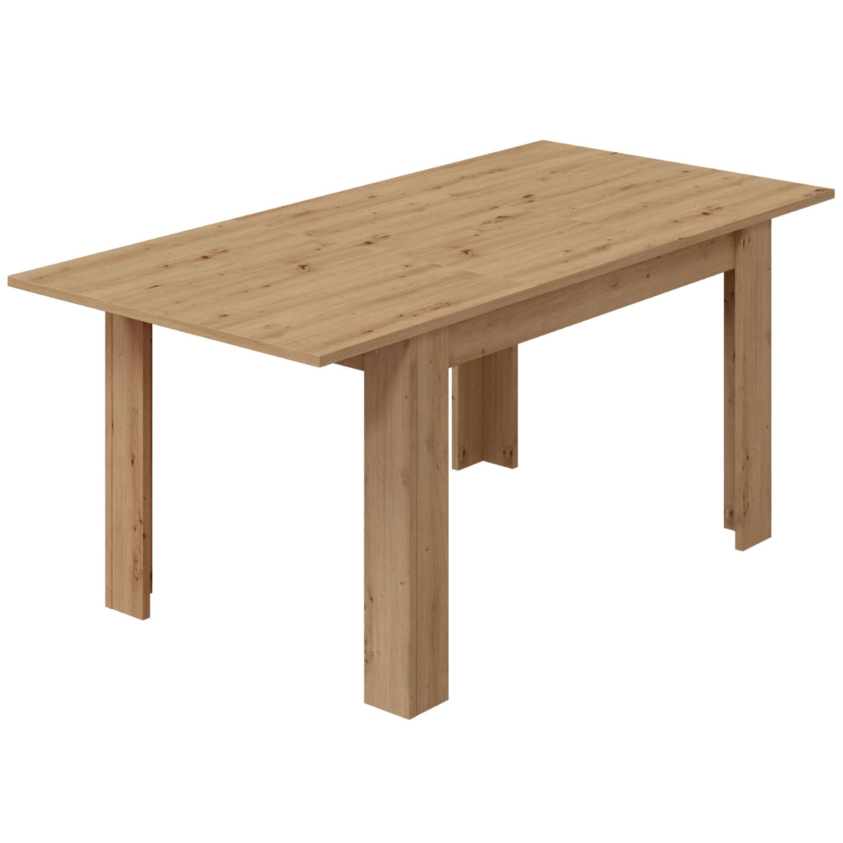Una mesa rectangular de madera con veta de madera y cuatro patas.