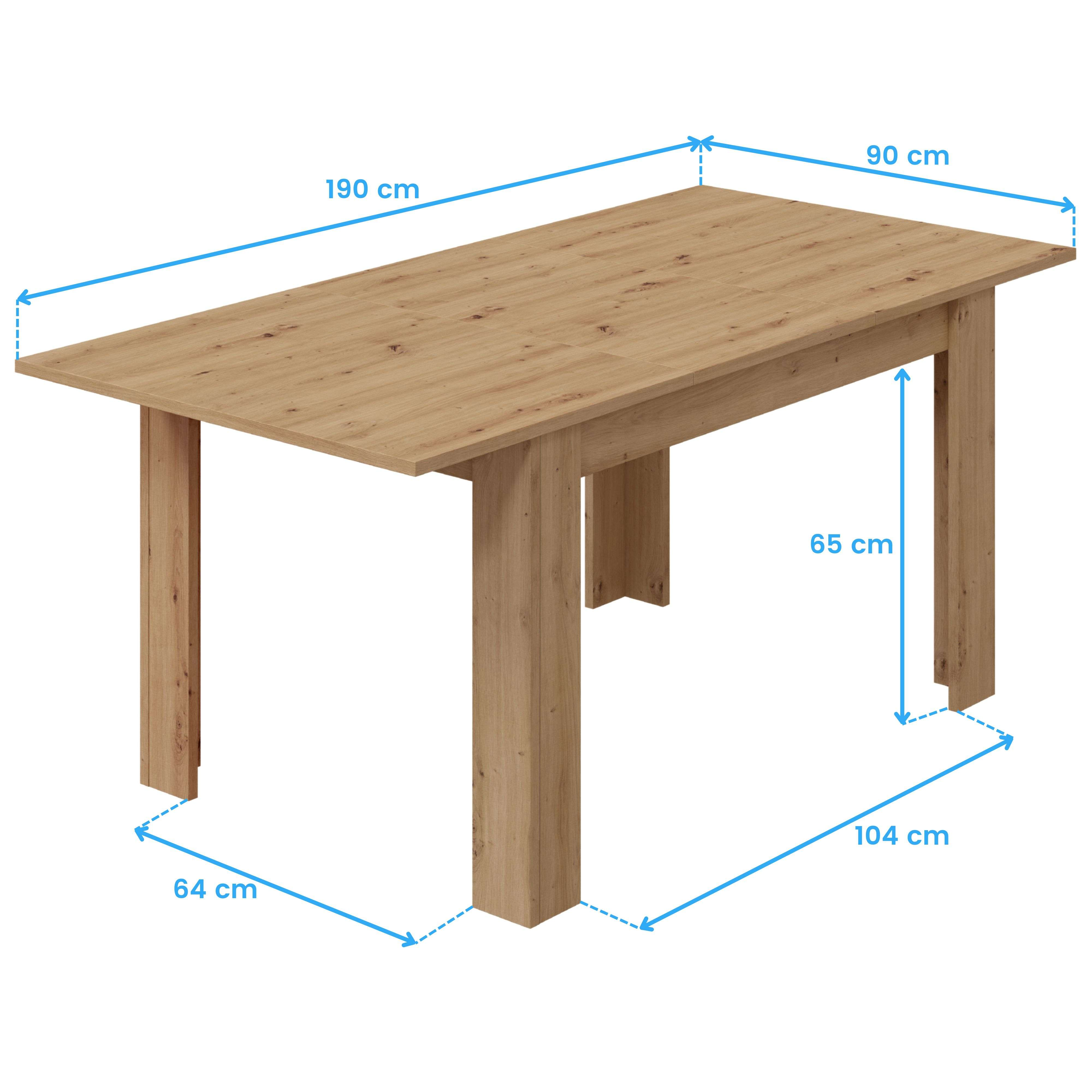 Mesa de madera de 190x90x65 cm. Patas 64x104 cm.