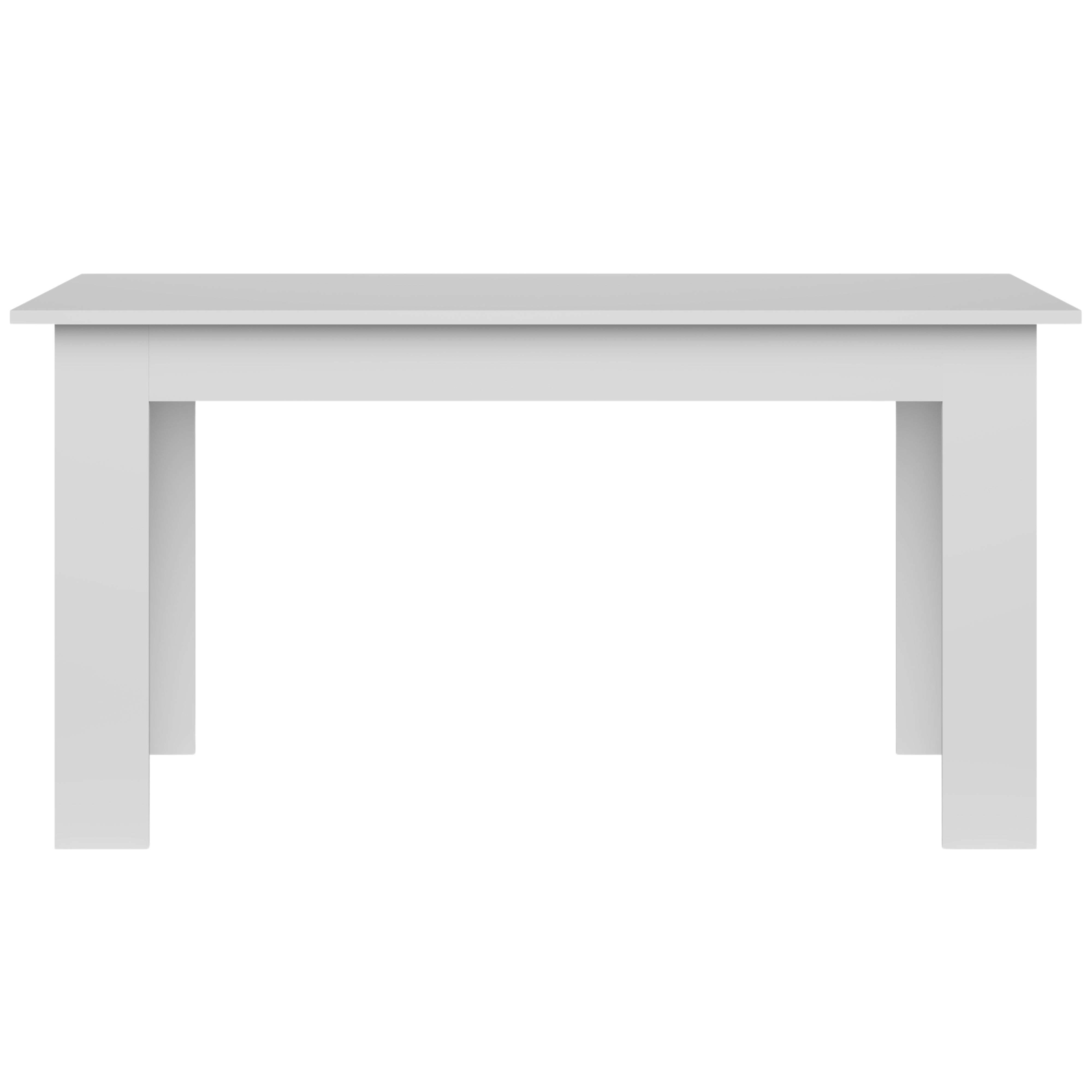 Una mesa rectangular blanca con cuatro patas.