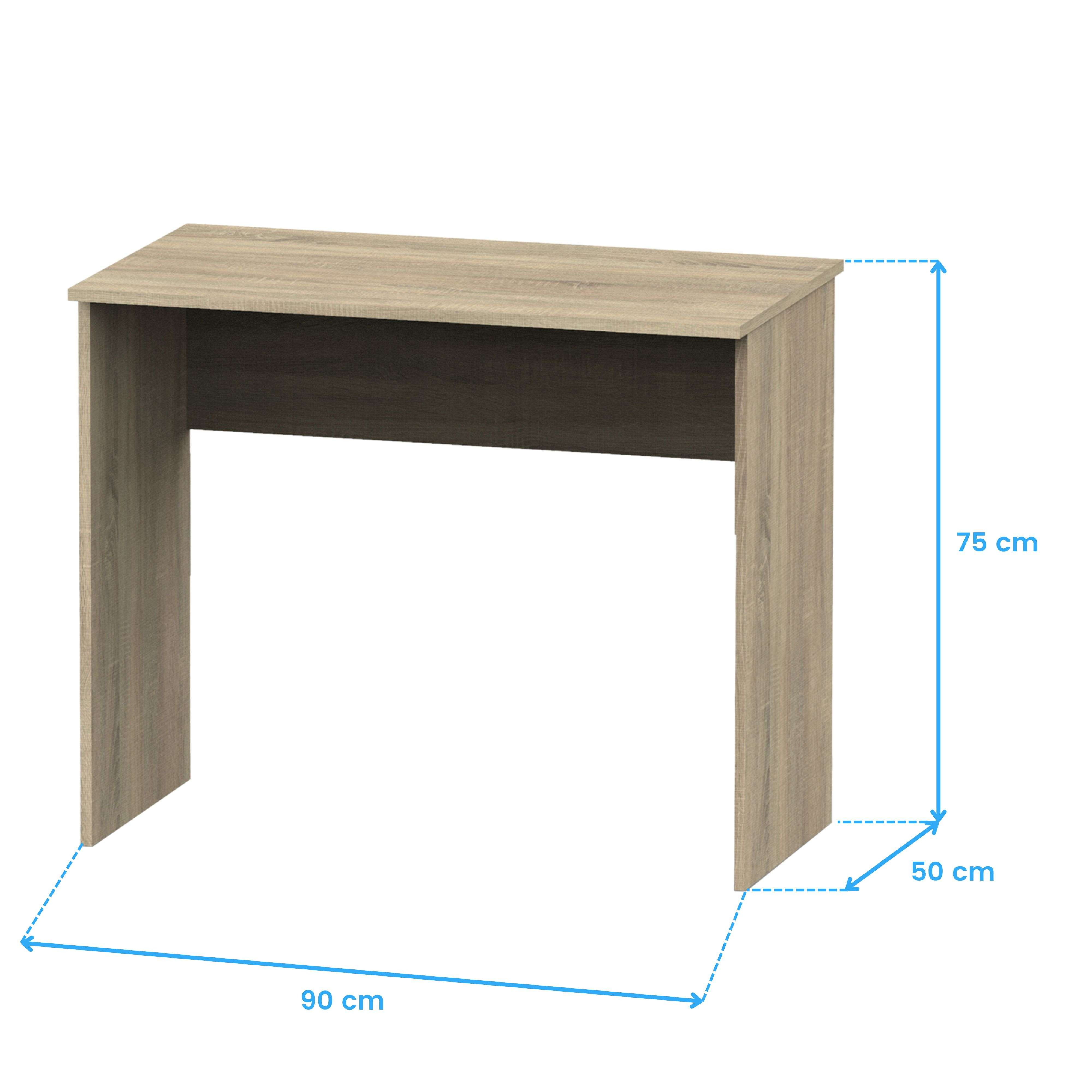Una mesa de madera simple de 90x50x75 cm.
