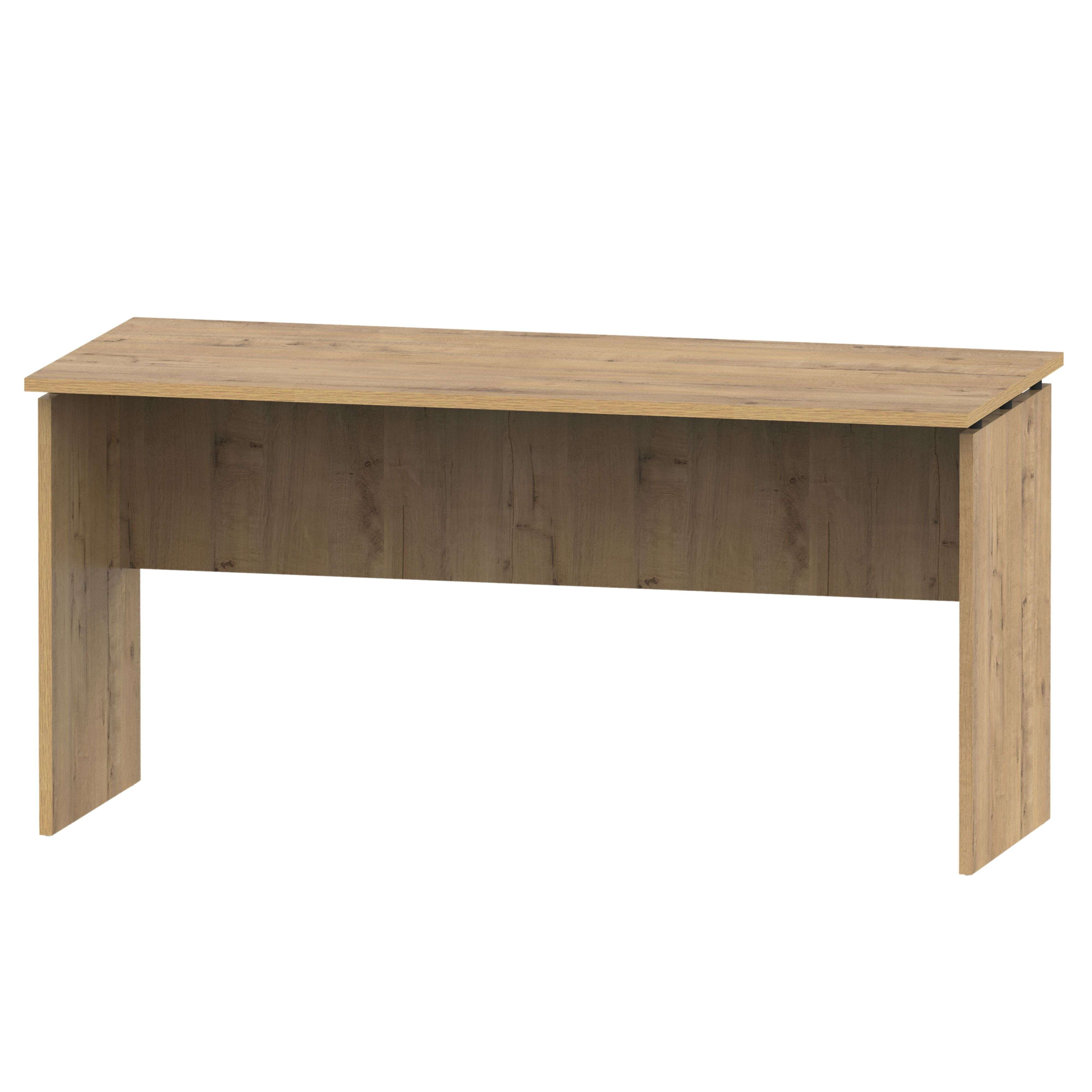 Un escritorio de madera simple con textura de veta de madera.