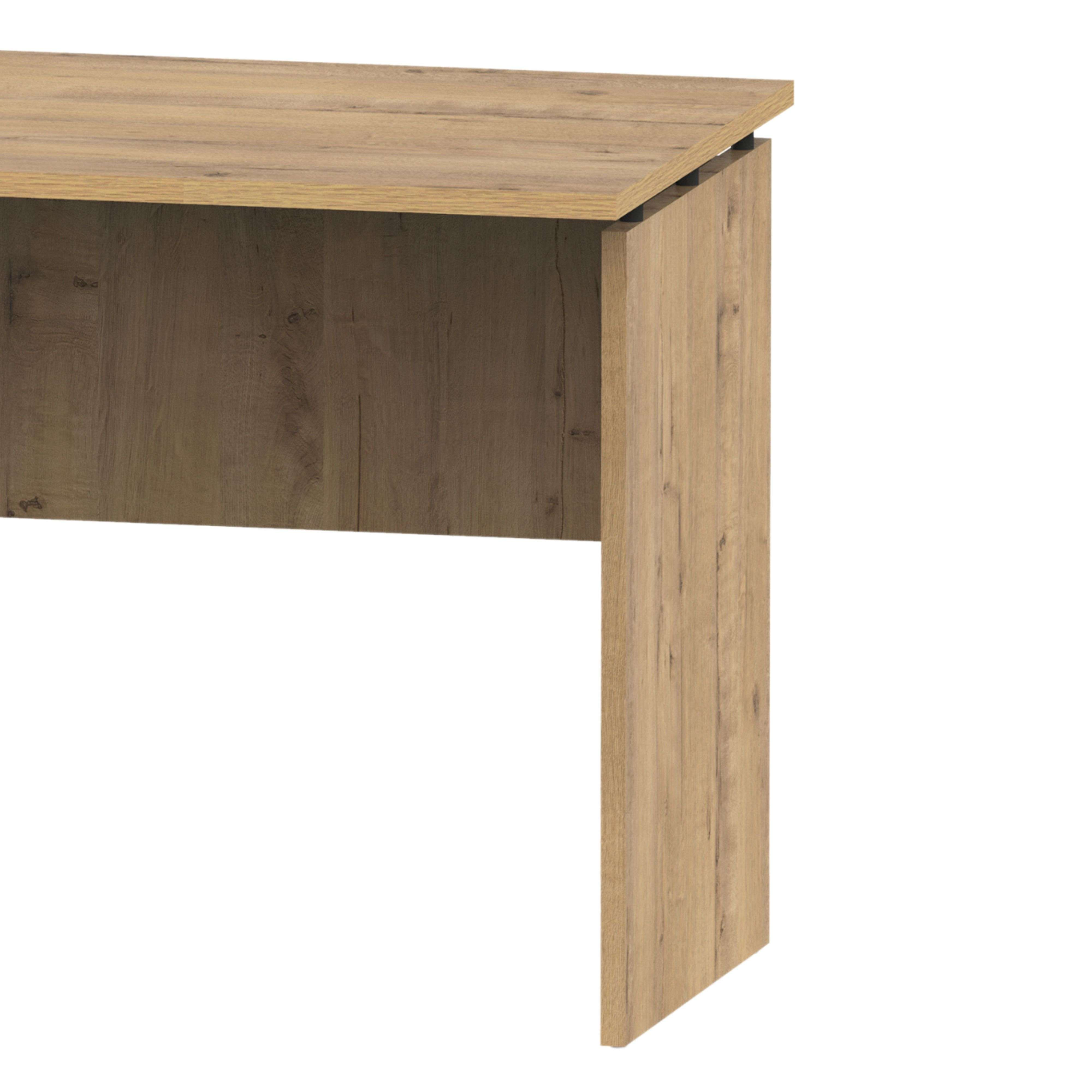 Escritorio de madera con veta clara, lado derecho.