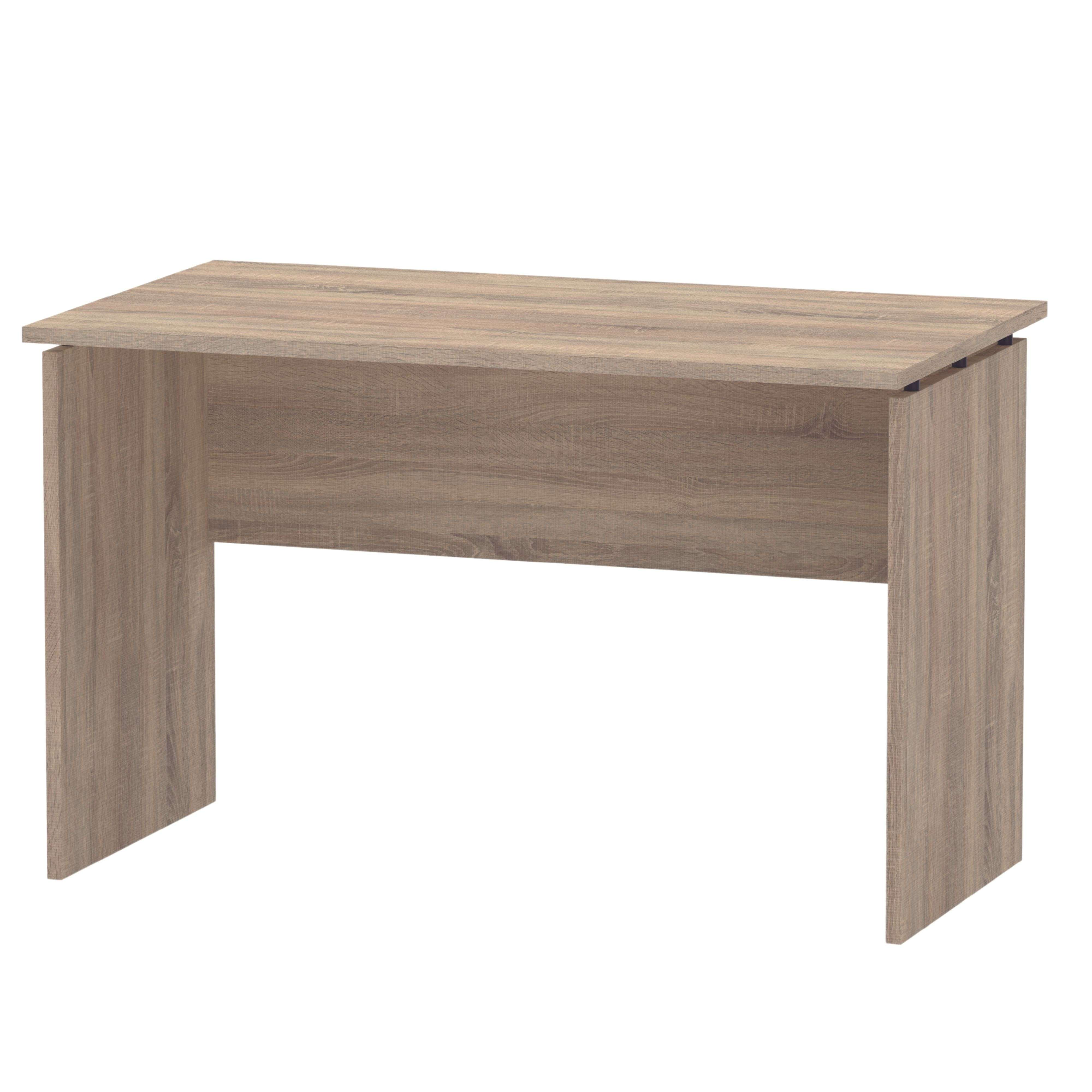 Un escritorio de madera simple con borde recto.