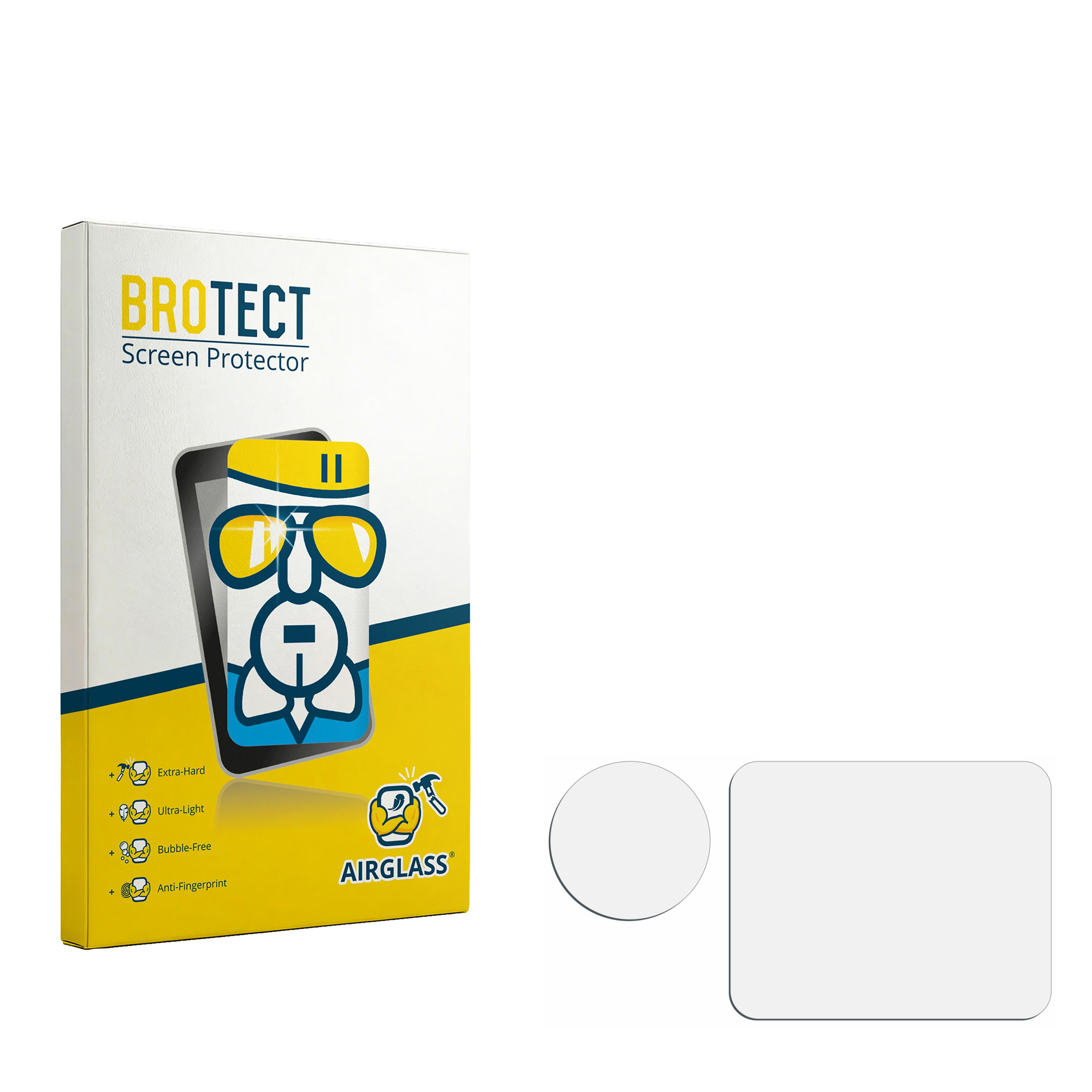 BROTECT Screen Protector Packung mit runder und rechteckiger Schutzfolie.