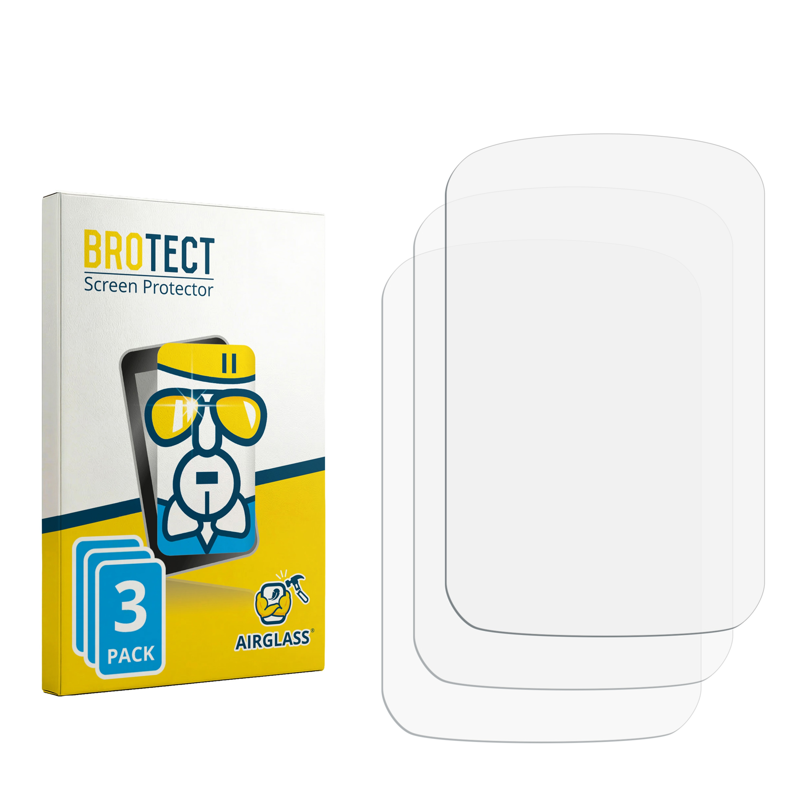 Packung BROTECT Displayschutzfolien und drei transparente Schutzfolien.