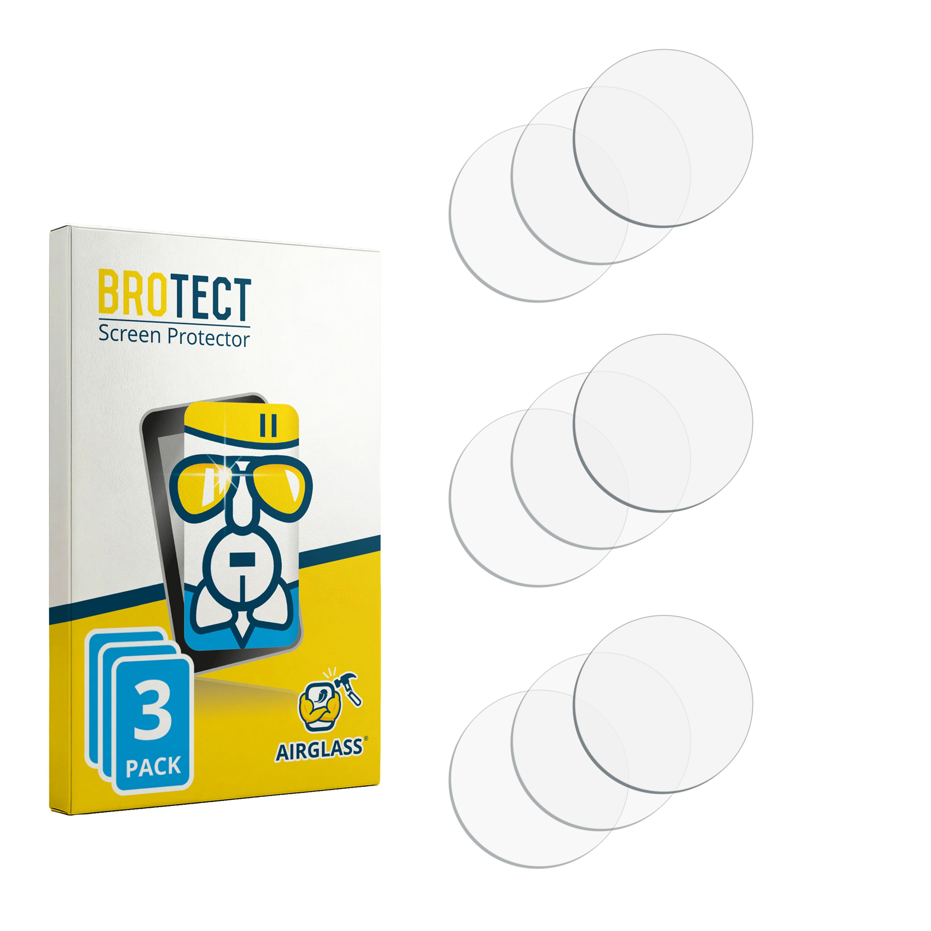 Verpackung mit 3 Displayschutzfolien und einzelnen transparenten Schutzfolien daneben.