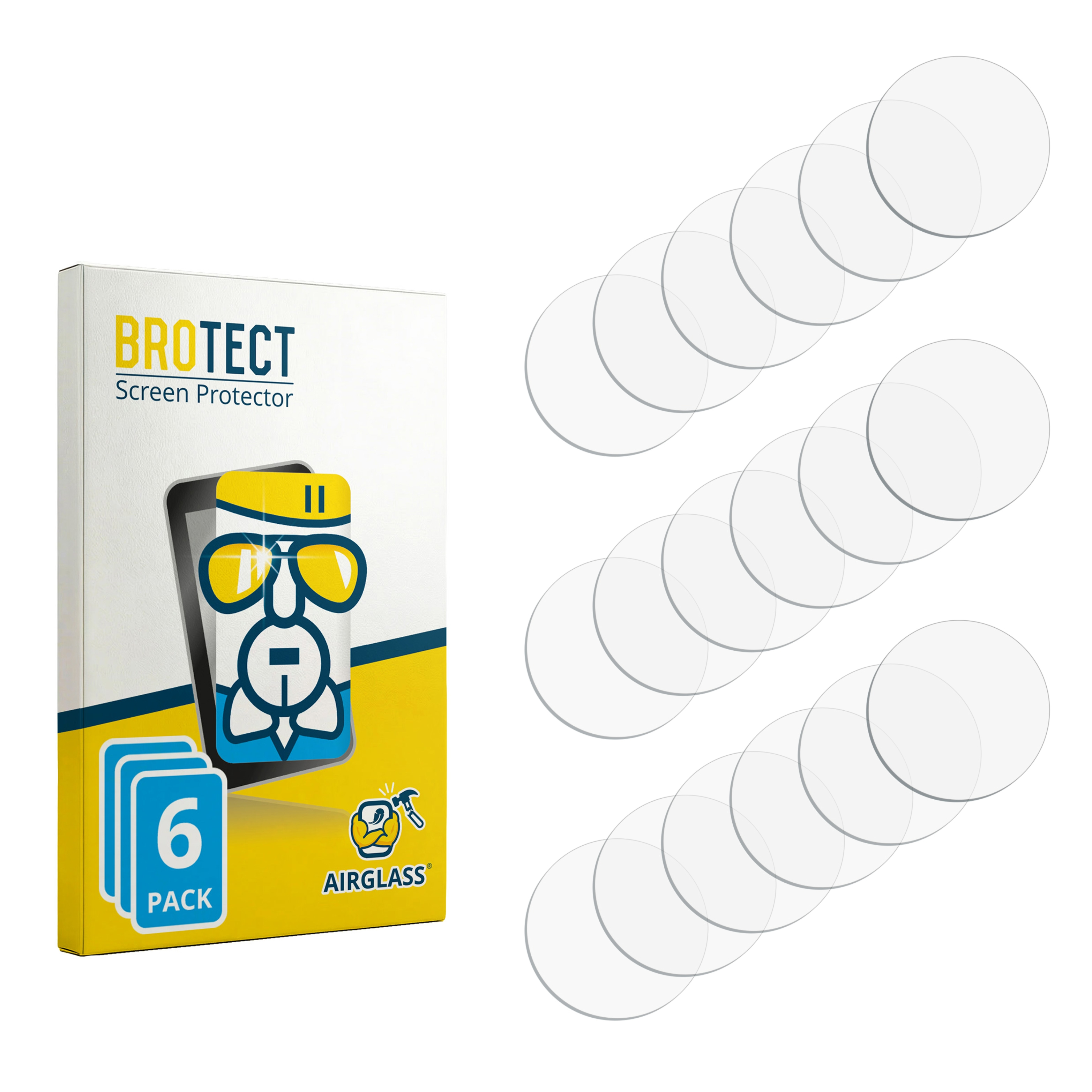 Verpackung mit 6 Displayschutzfolien und einzelnen Folien daneben.