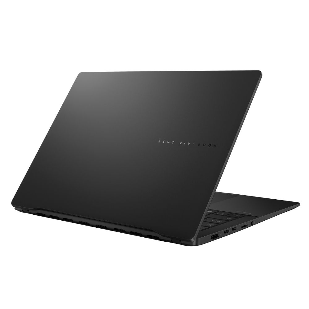 Beyaz arka plan üzerinde siyah bir ASUS VivoBook dizüstü bilgisayar.