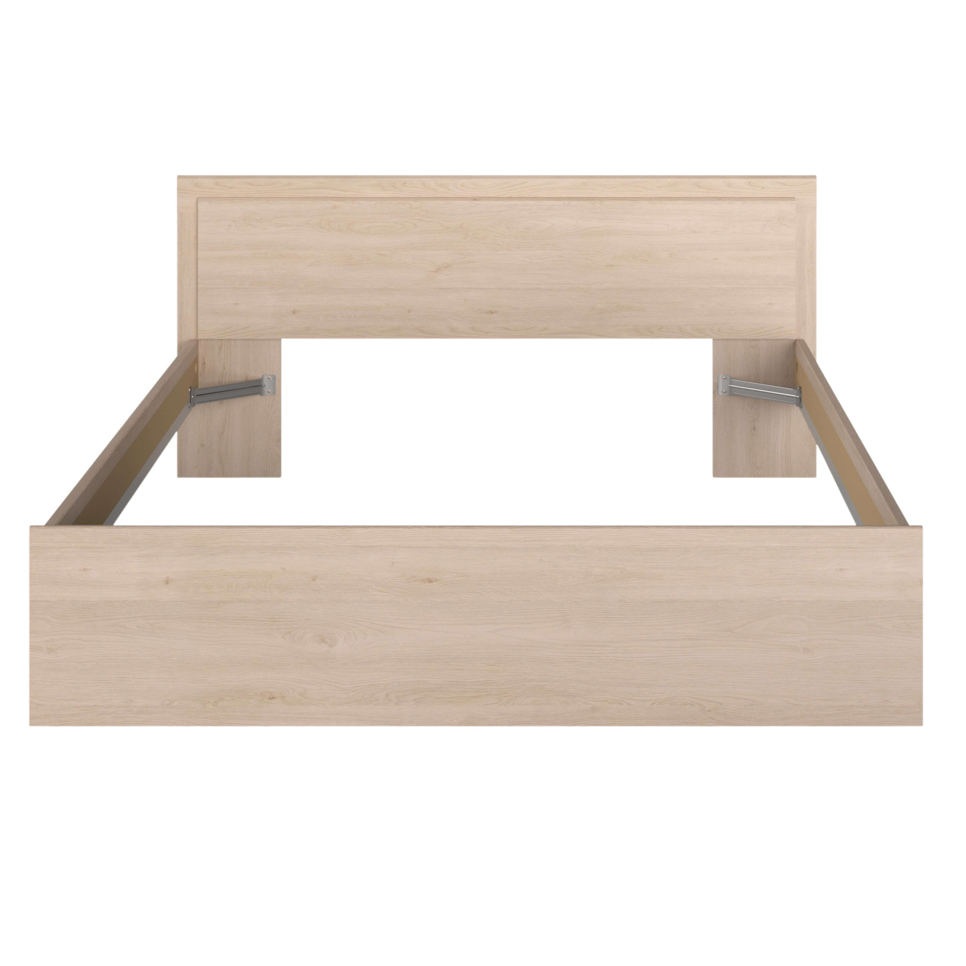 Una estructura de cama de madera de color marrón claro.
