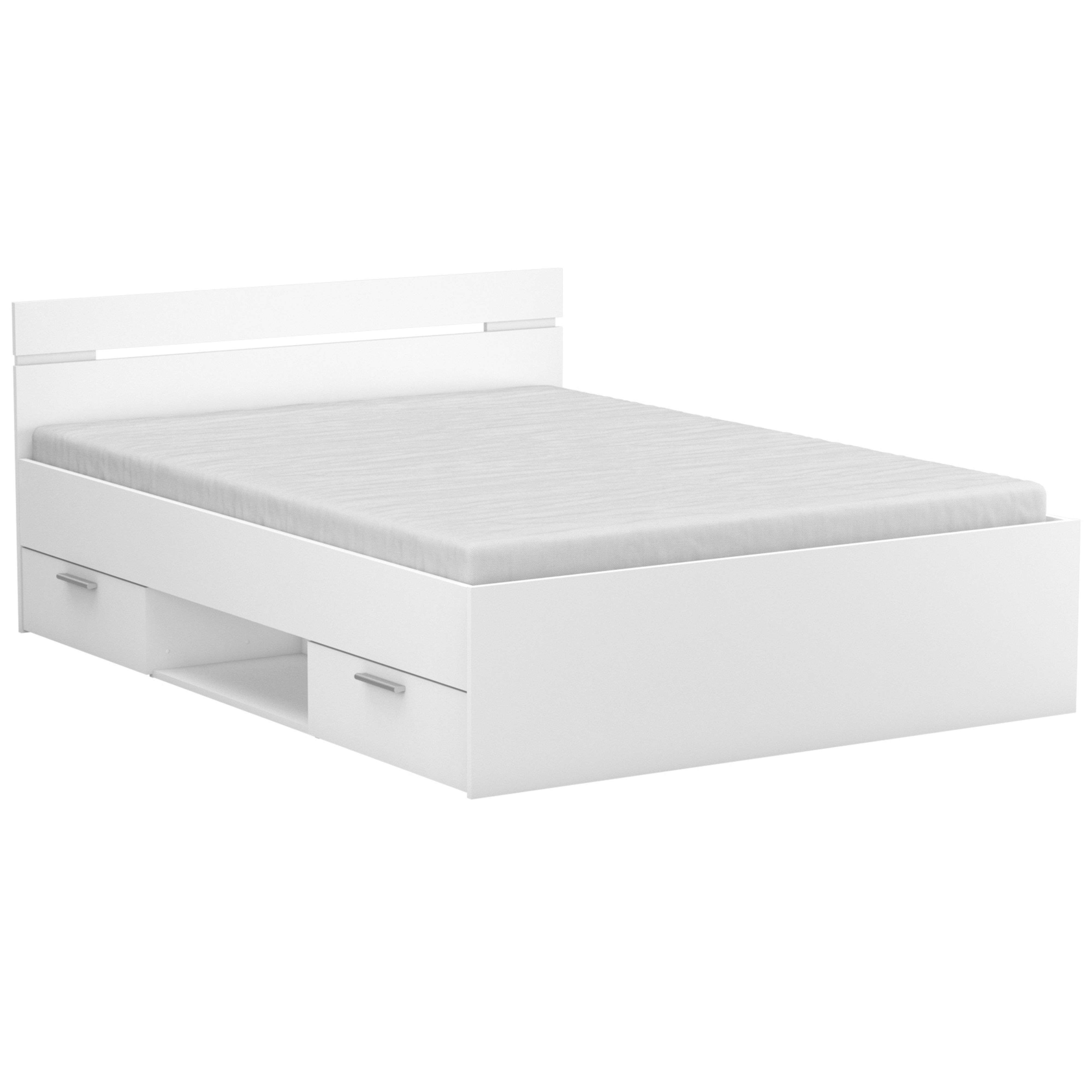 Una estructura de cama blanca con cajones integrados y somier.