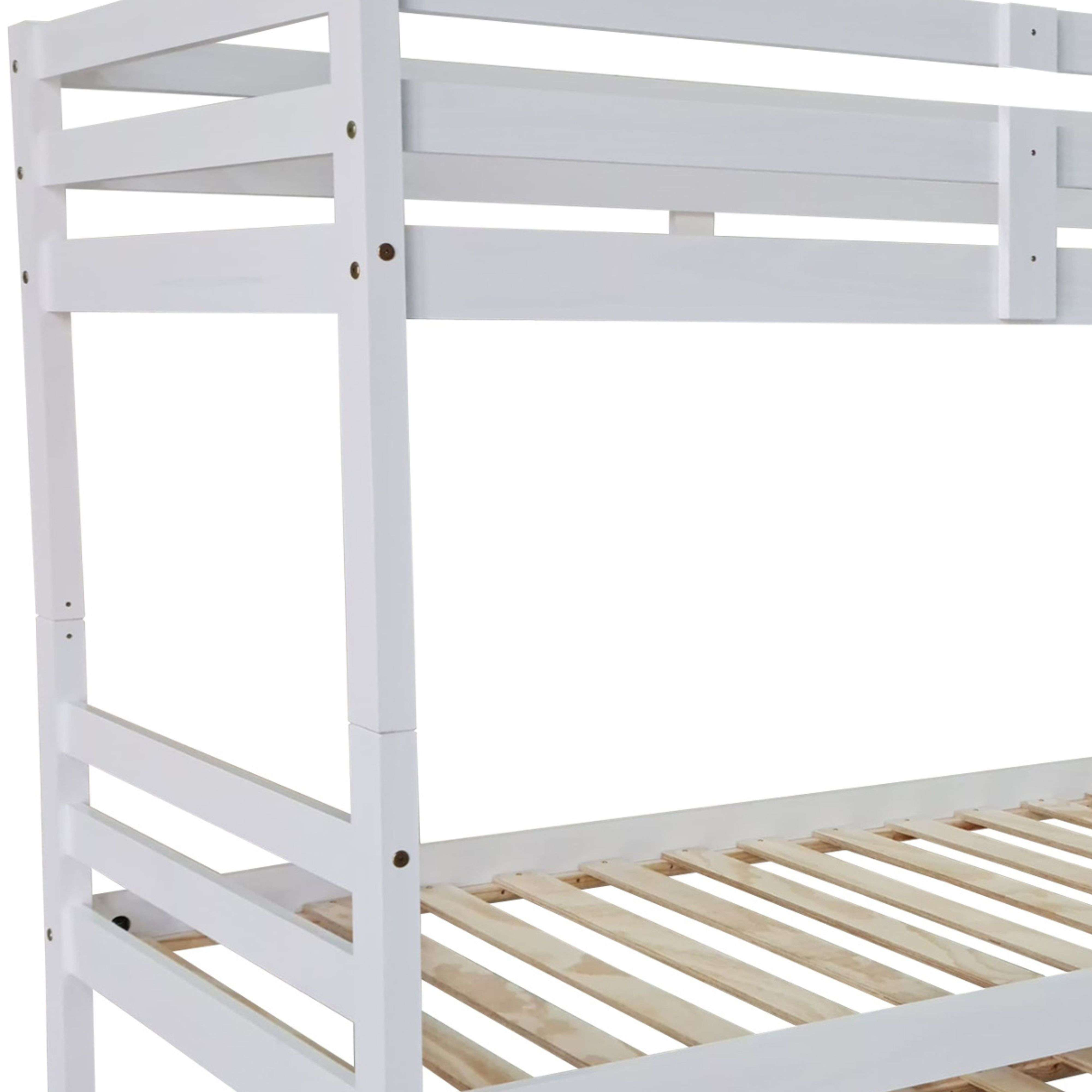 Una litera blanca de madera con base de listones.