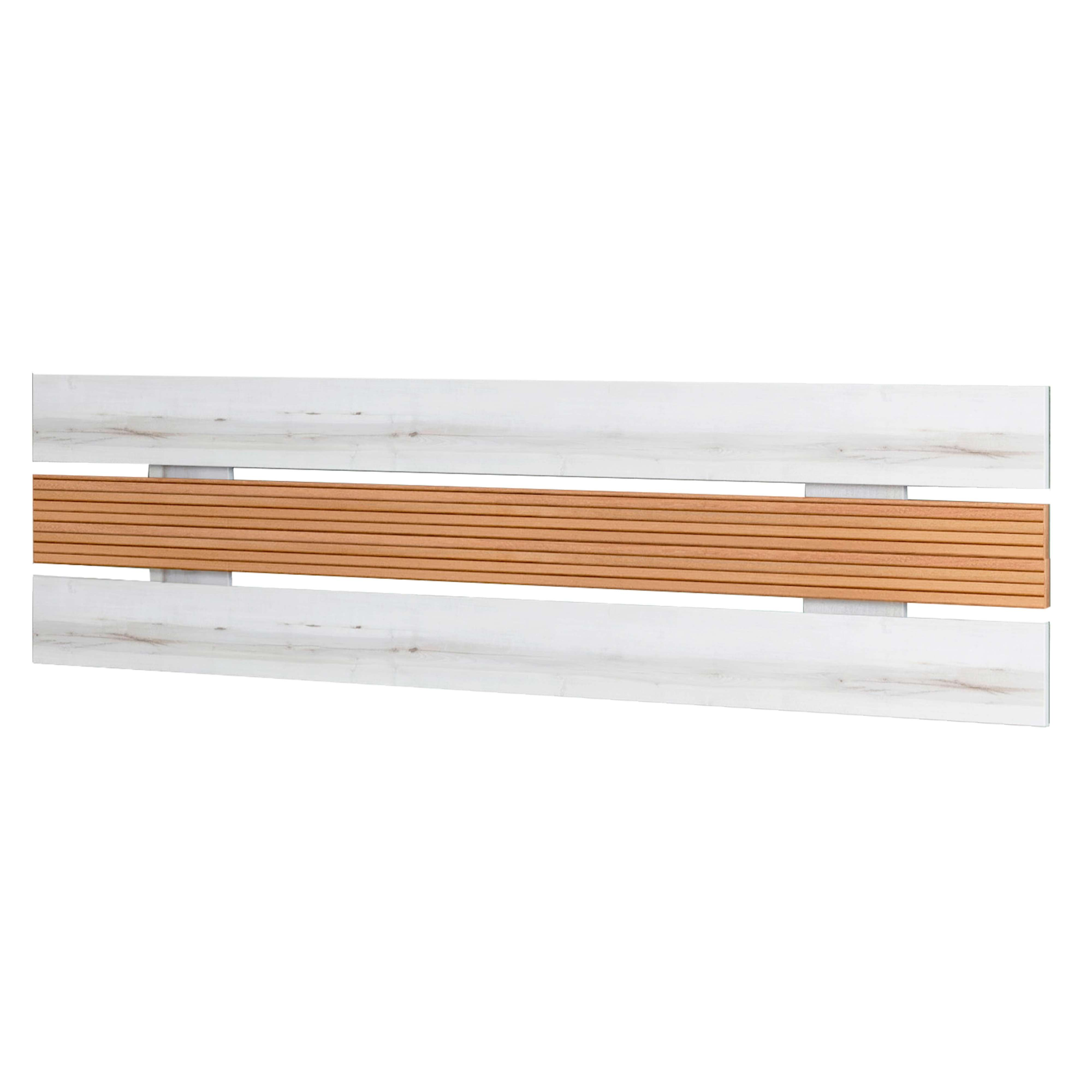 Un panel horizontal con veta de madera y lamas.