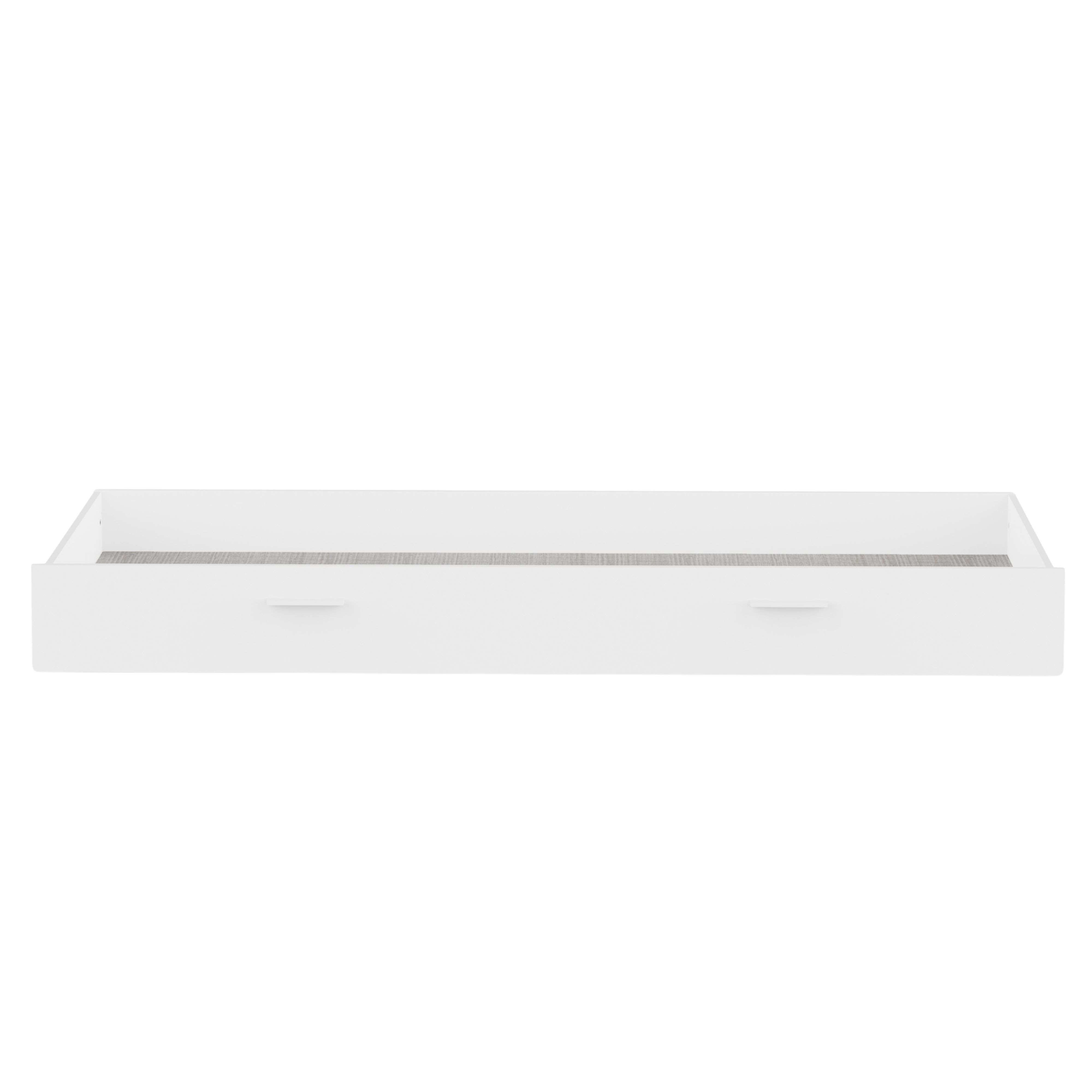 Cajón blanco con dos tiradores y interior gris.