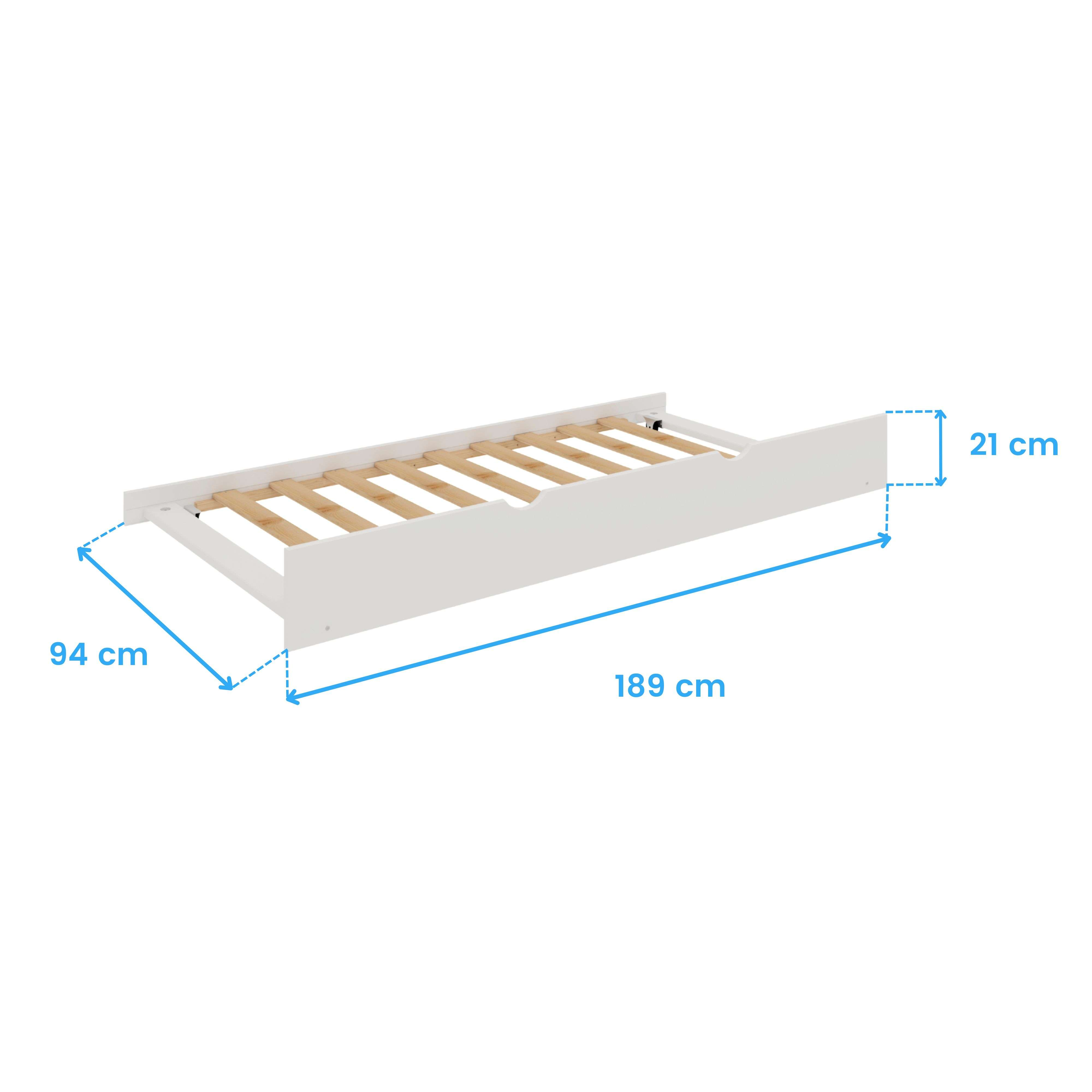 Un somier blanco con listones de madera, 189x94x21 cm.