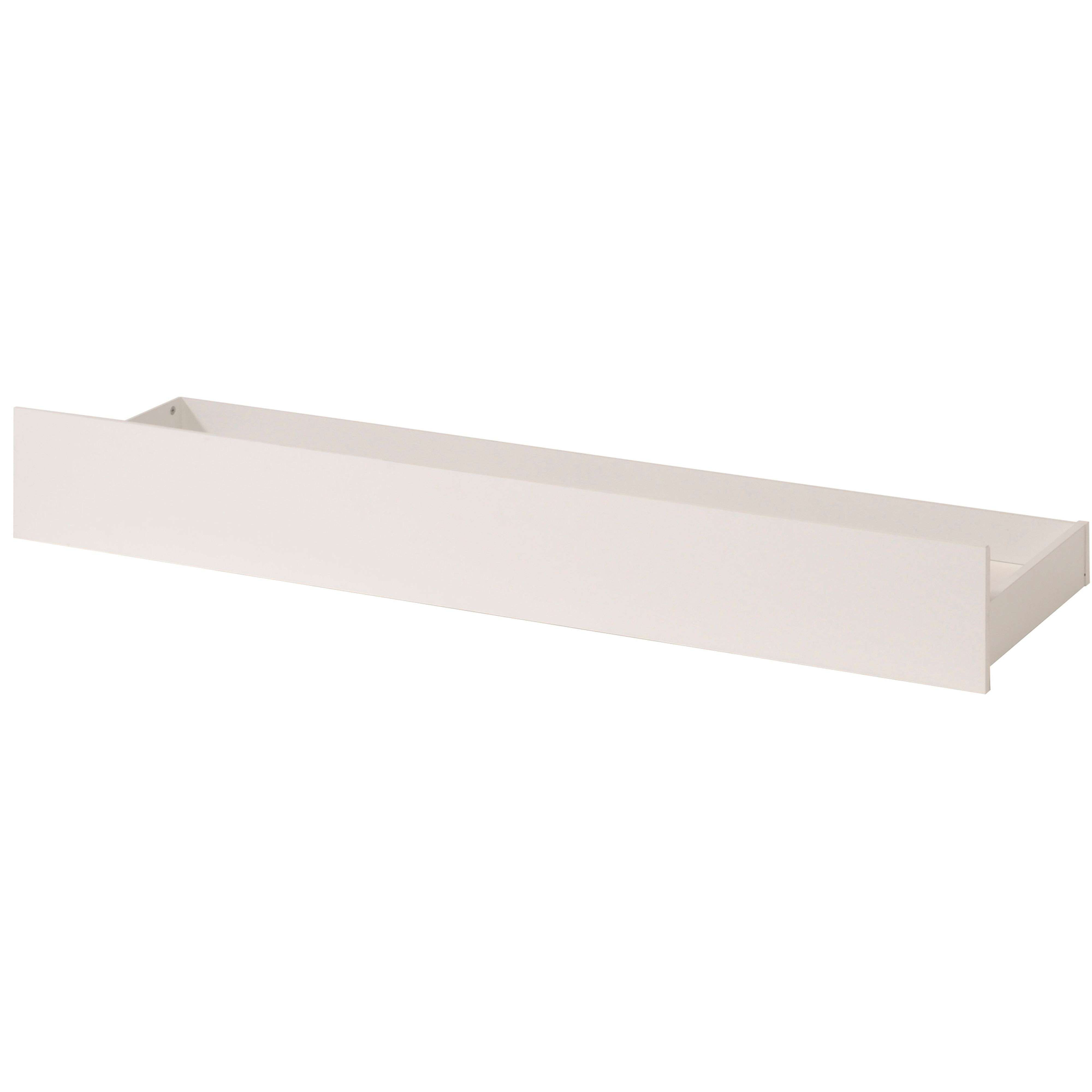 Un marco de cajón de madera blanco, inclinado hacia la derecha.