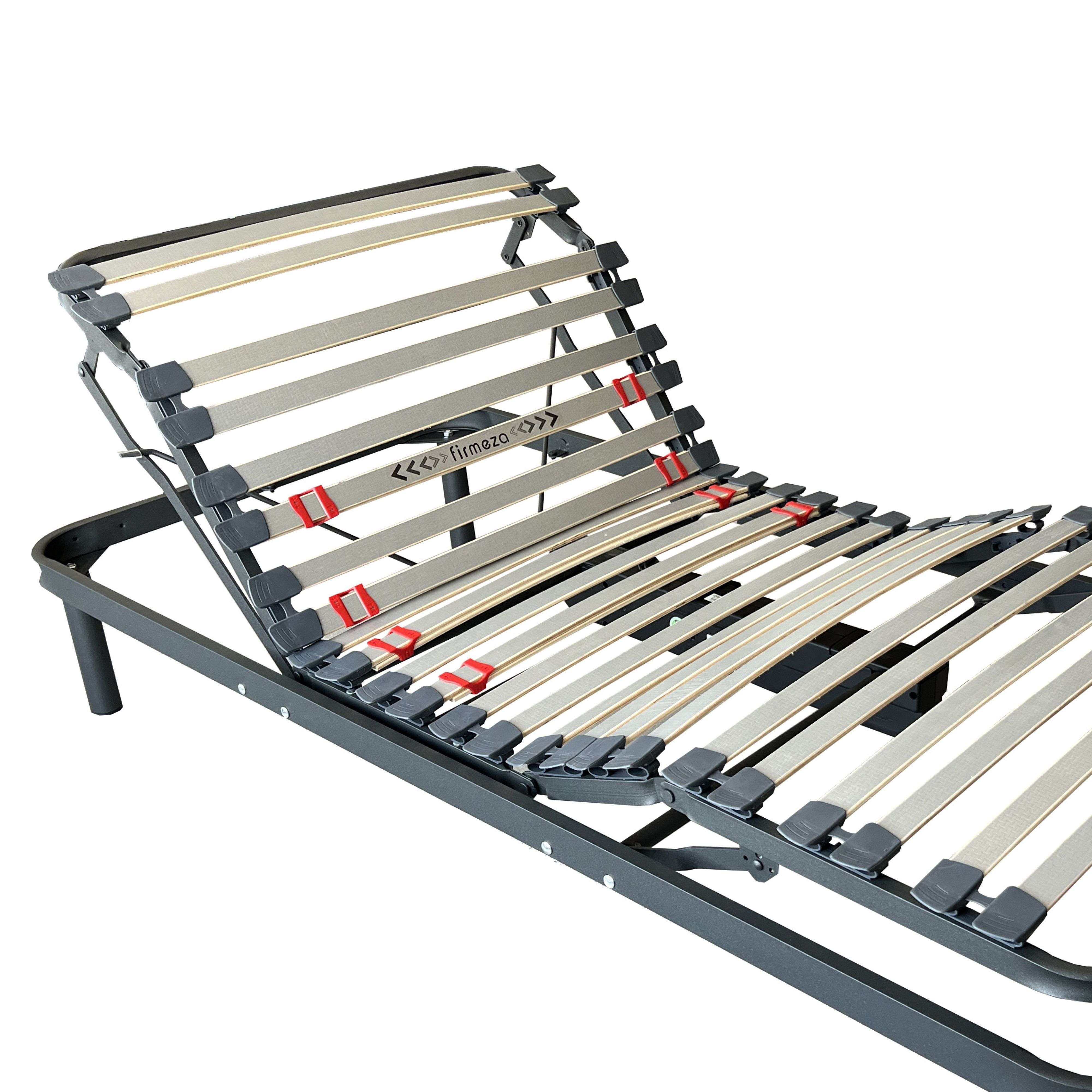 Un somier de madera y metal ajustable con soportes de listones flexibles.