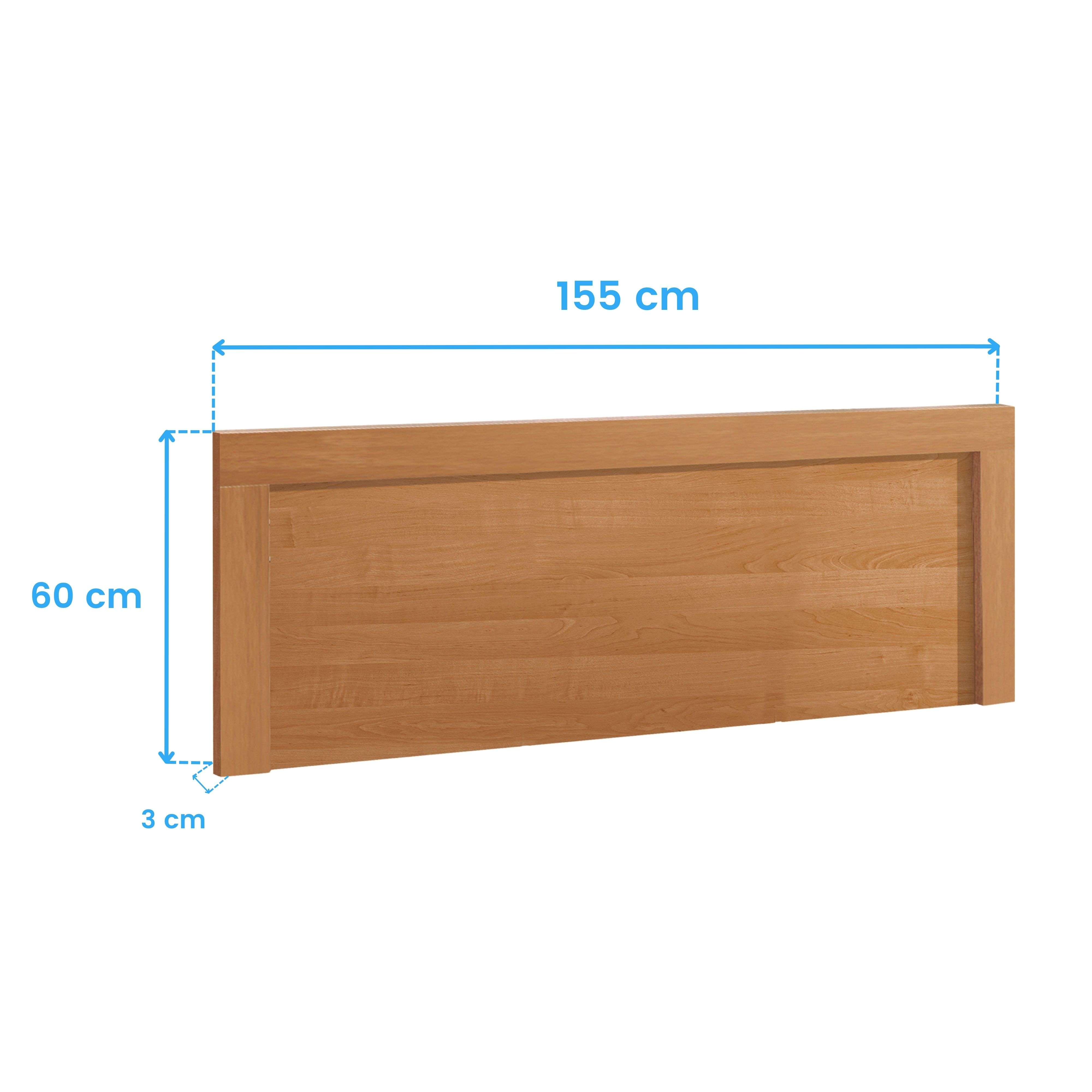 Un cabecero de madera con dimensiones de 155 cm x 60 cm x 3 cm.