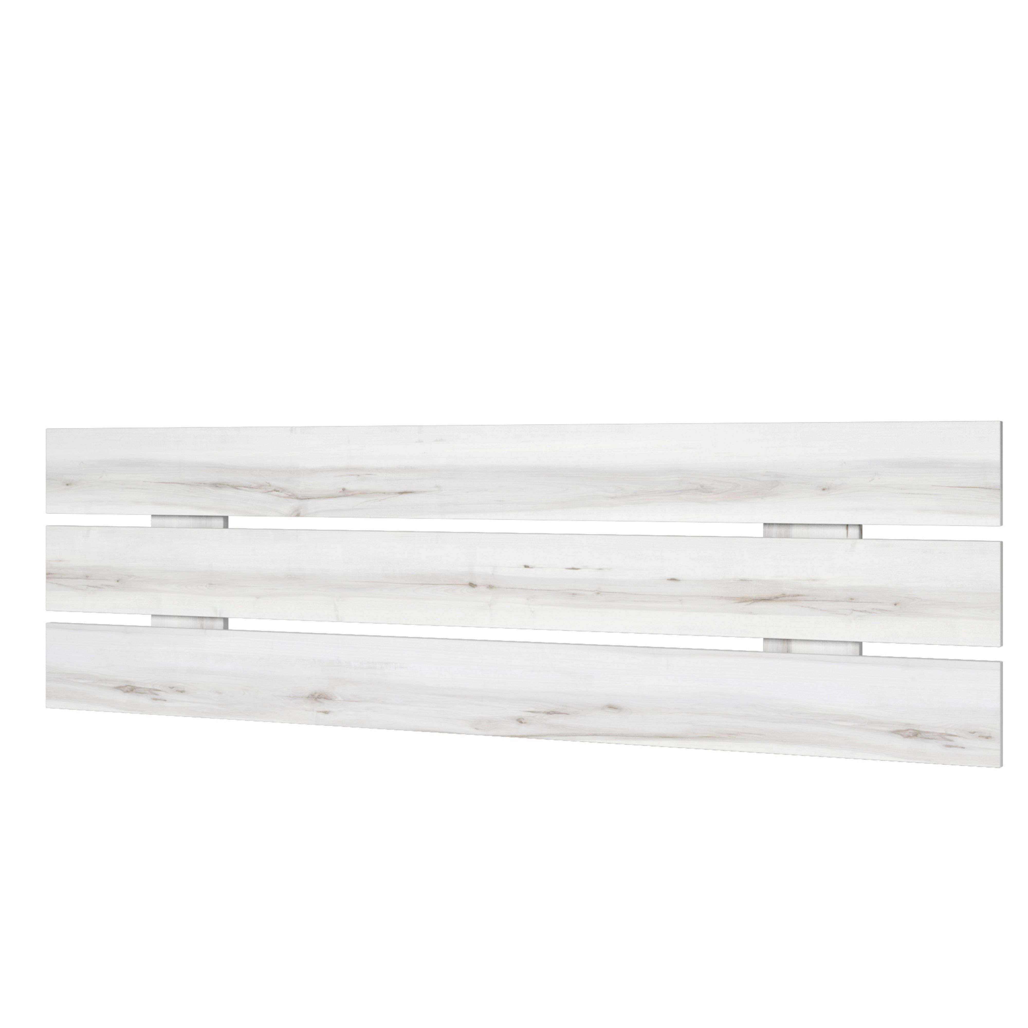 Un cabecero de madera blanco con tres lamas y soportes metálicos.