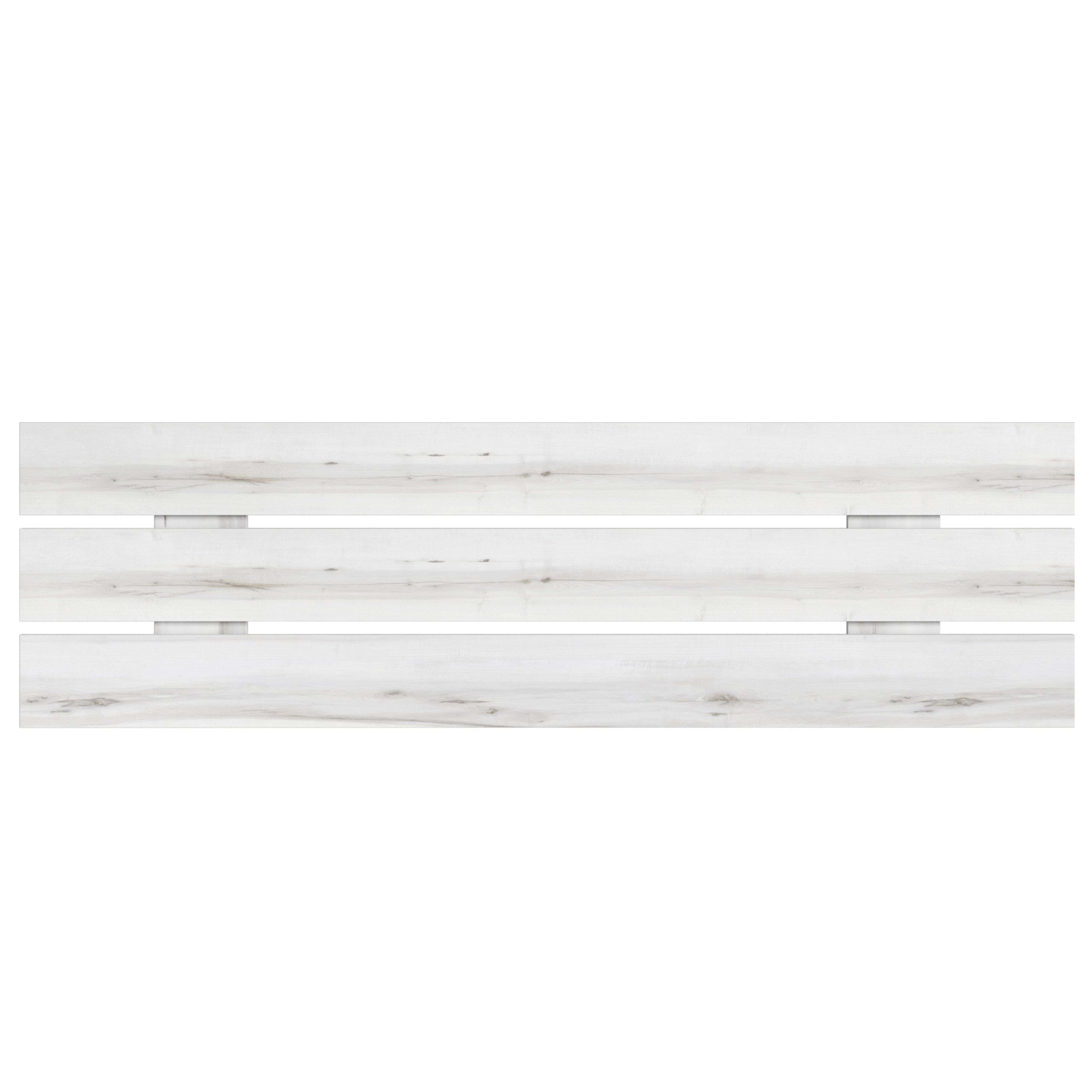 Tres tablones de madera blancos con veta, montados horizontalmente uno al lado del otro.