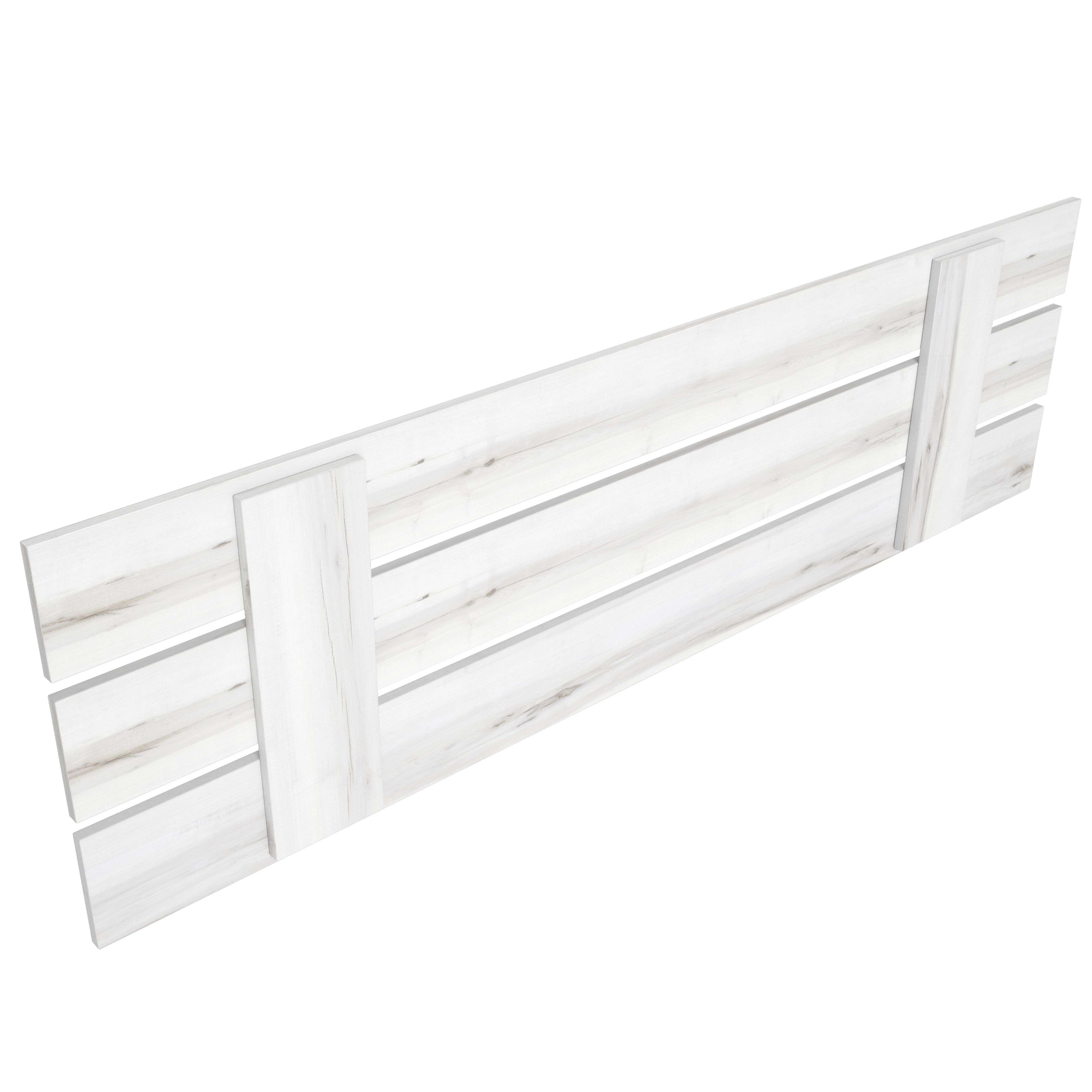 Un panel de madera blanco con listones horizontales y soportes verticales.