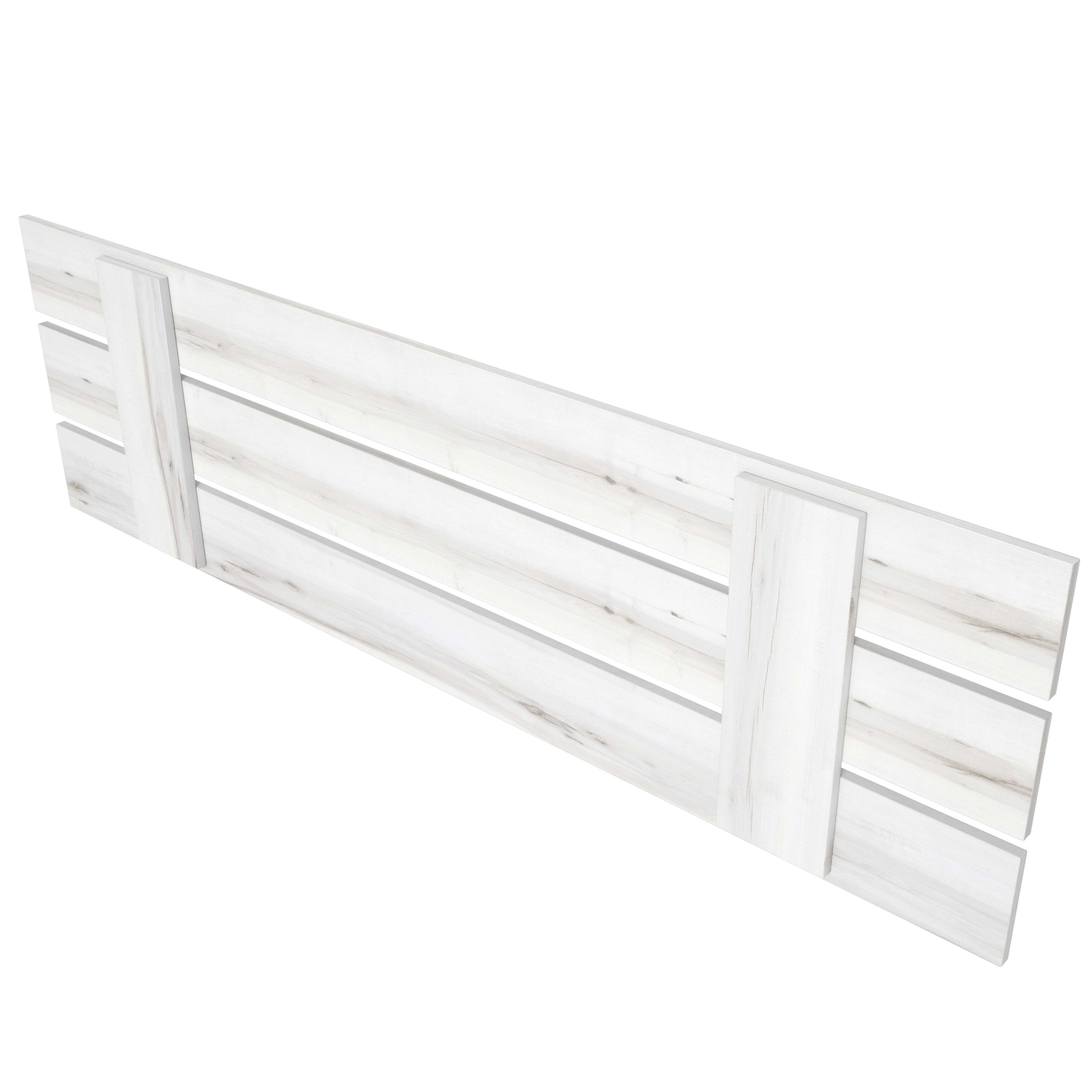 Un panel de tablillas de madera blancas, dispuesto horizontalmente.