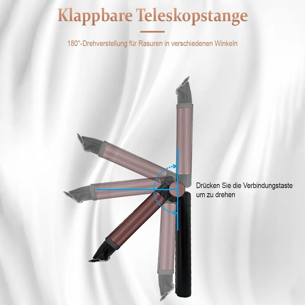 Roségoldene Teleskopstange mit verstellbaren Winkeln, zeigt Drehung.