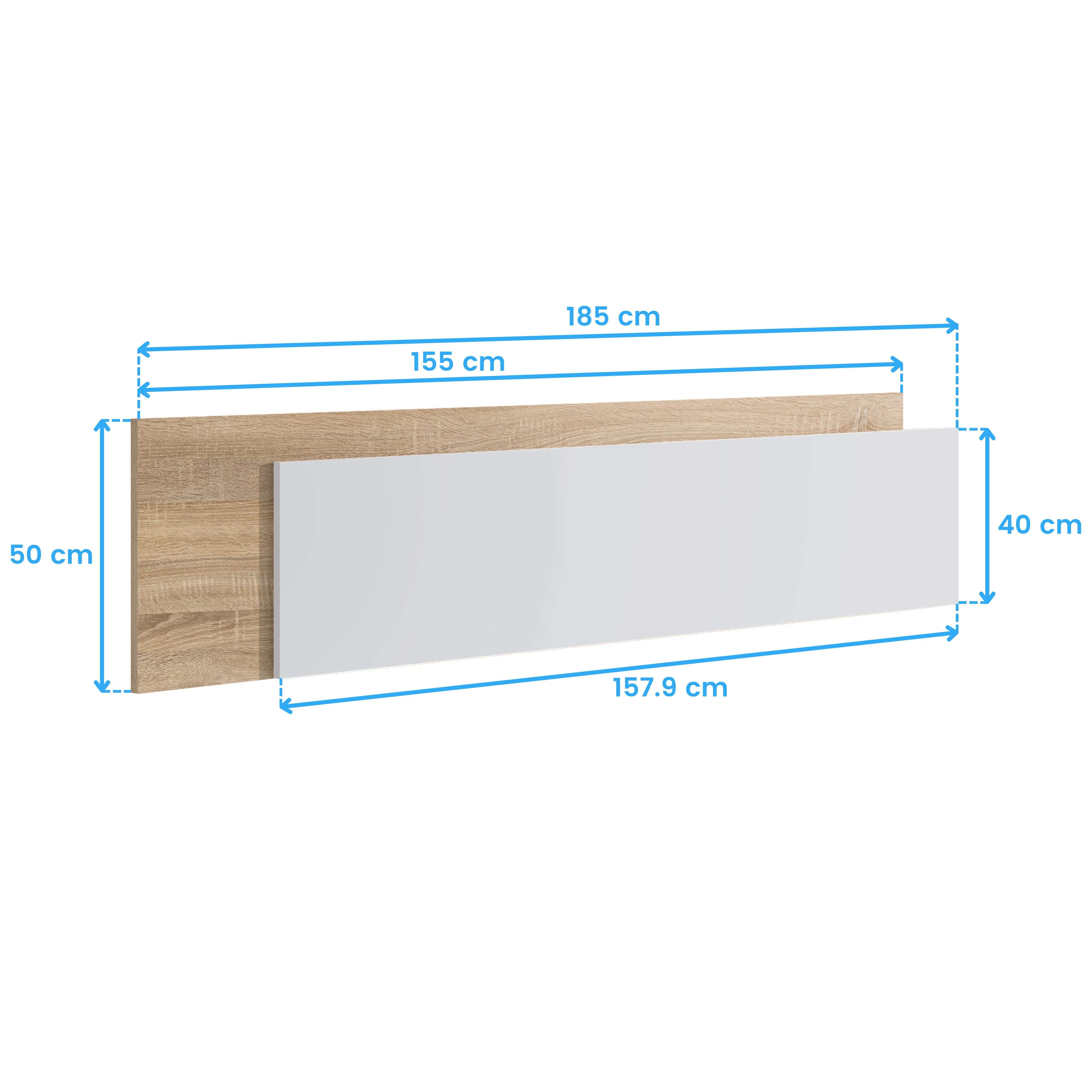 Panel de efecto madera con frente blanco. Dimensiones: 185x50 cm.