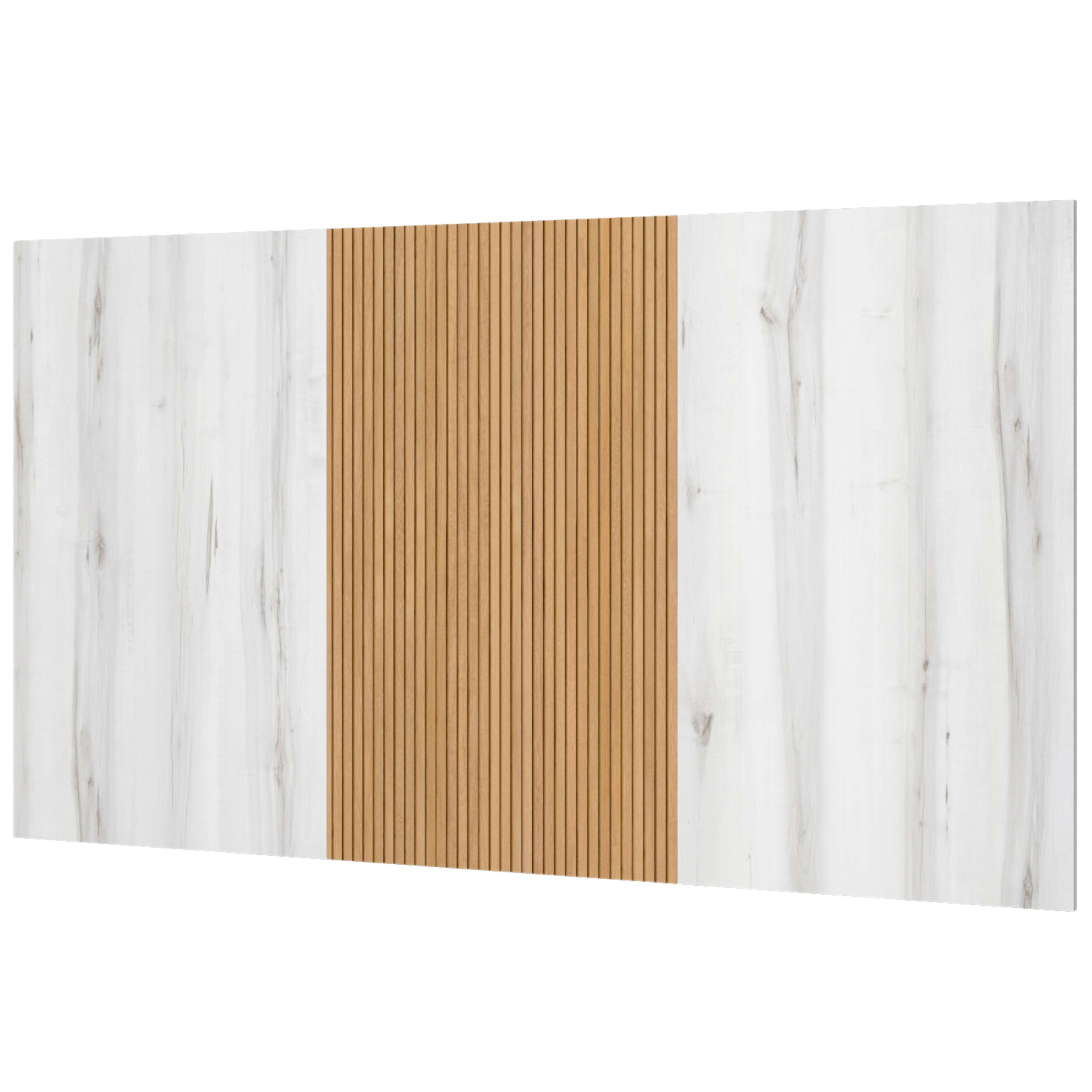 Panel con veta de madera y listones de madera verticales en el centro.