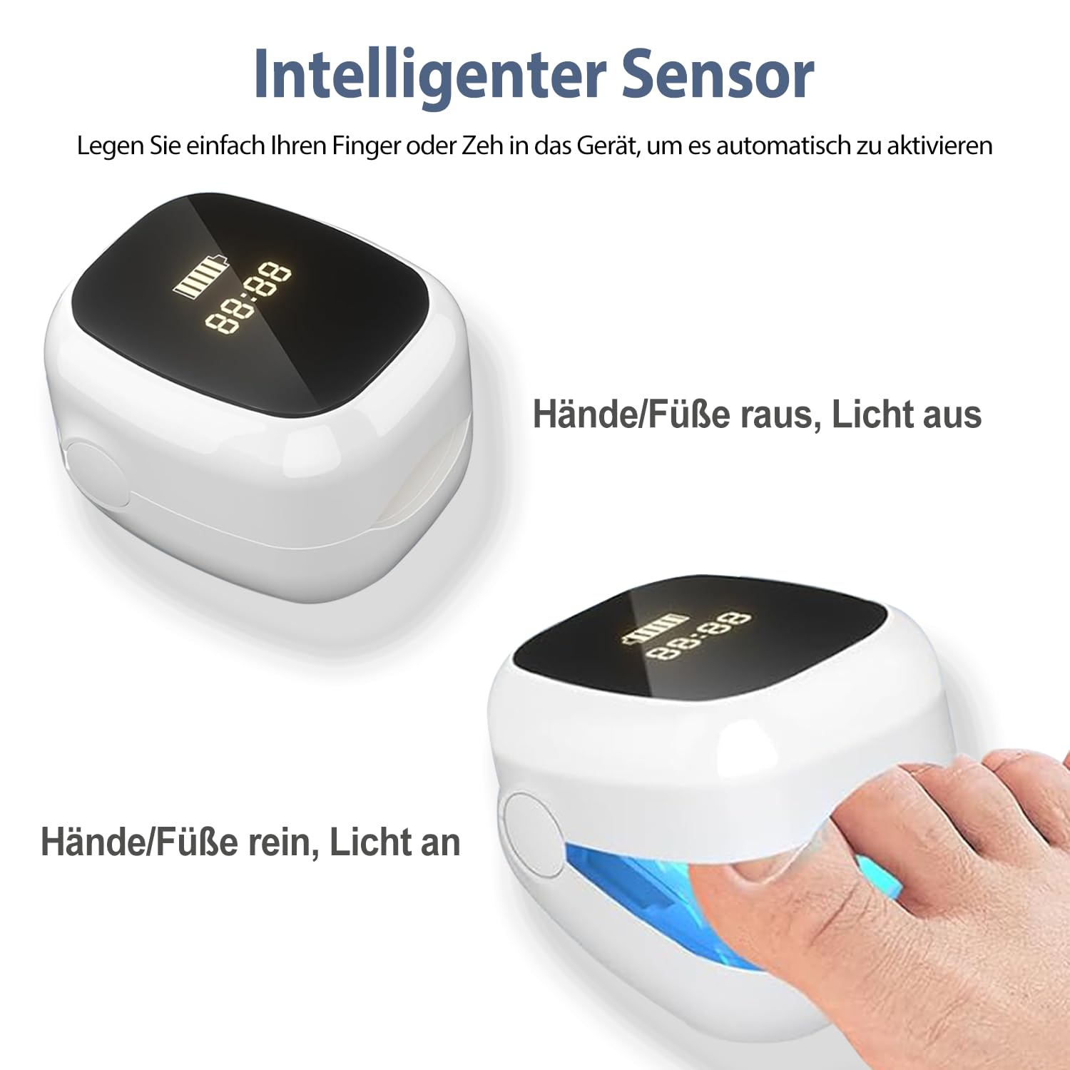 Intelligenter Sensor: Finger/Zeh rein, Licht an; Finger/Zeh raus, Licht aus.