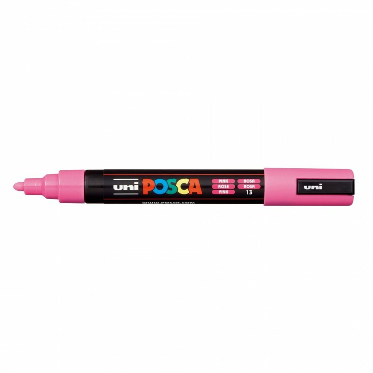 Ein pinker Posca-Stift mit der Nummer 13 und der Aufschrift "UNI POSCA".