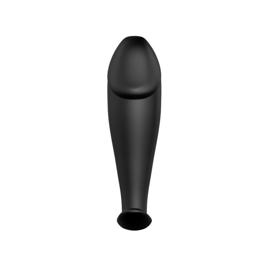 Ein schwarzes, tropfenförmiges Objekt mit einem schmalen Stiel.