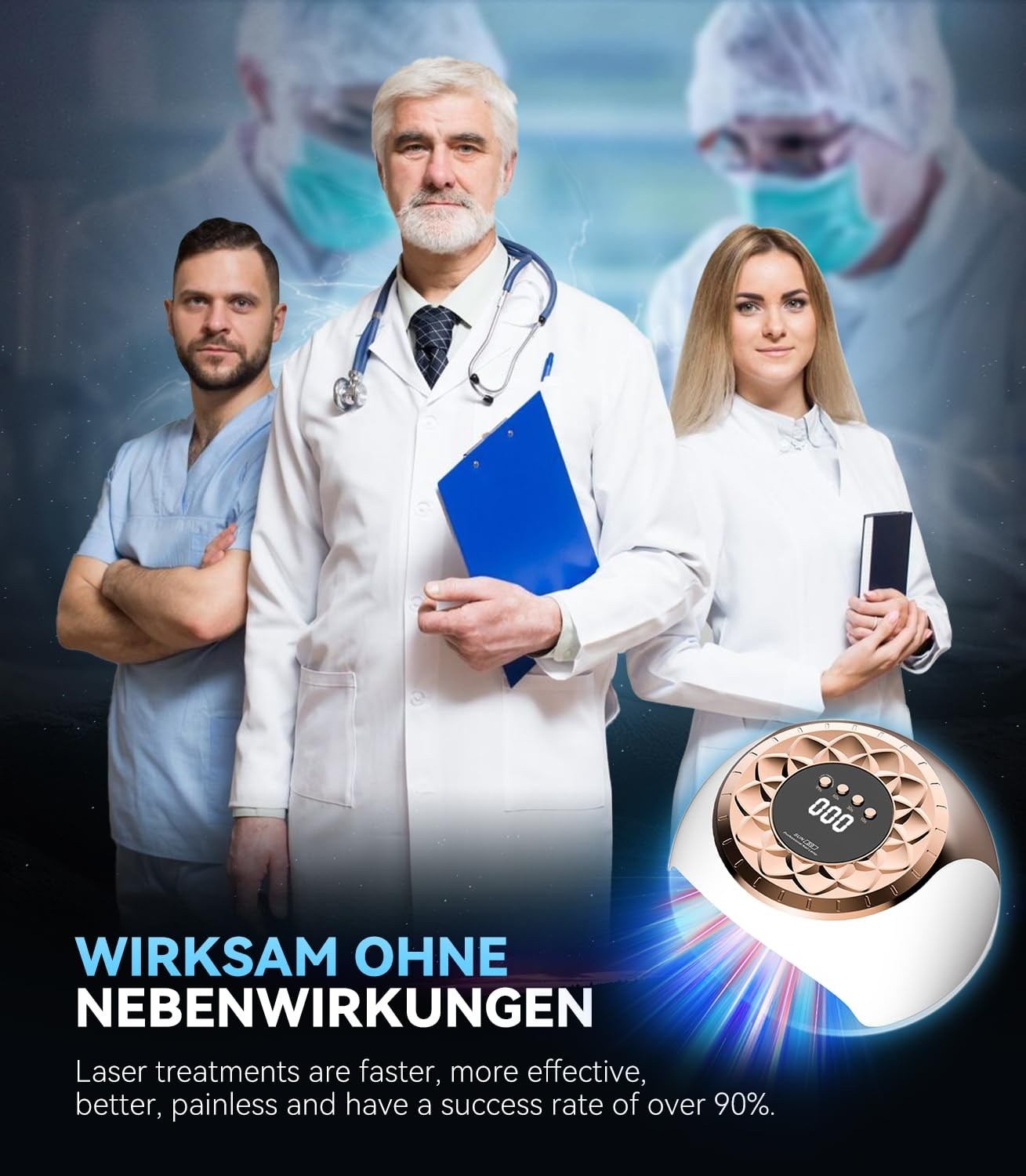 Ärzte mit einem Laserkleber, der Licht aussendet.