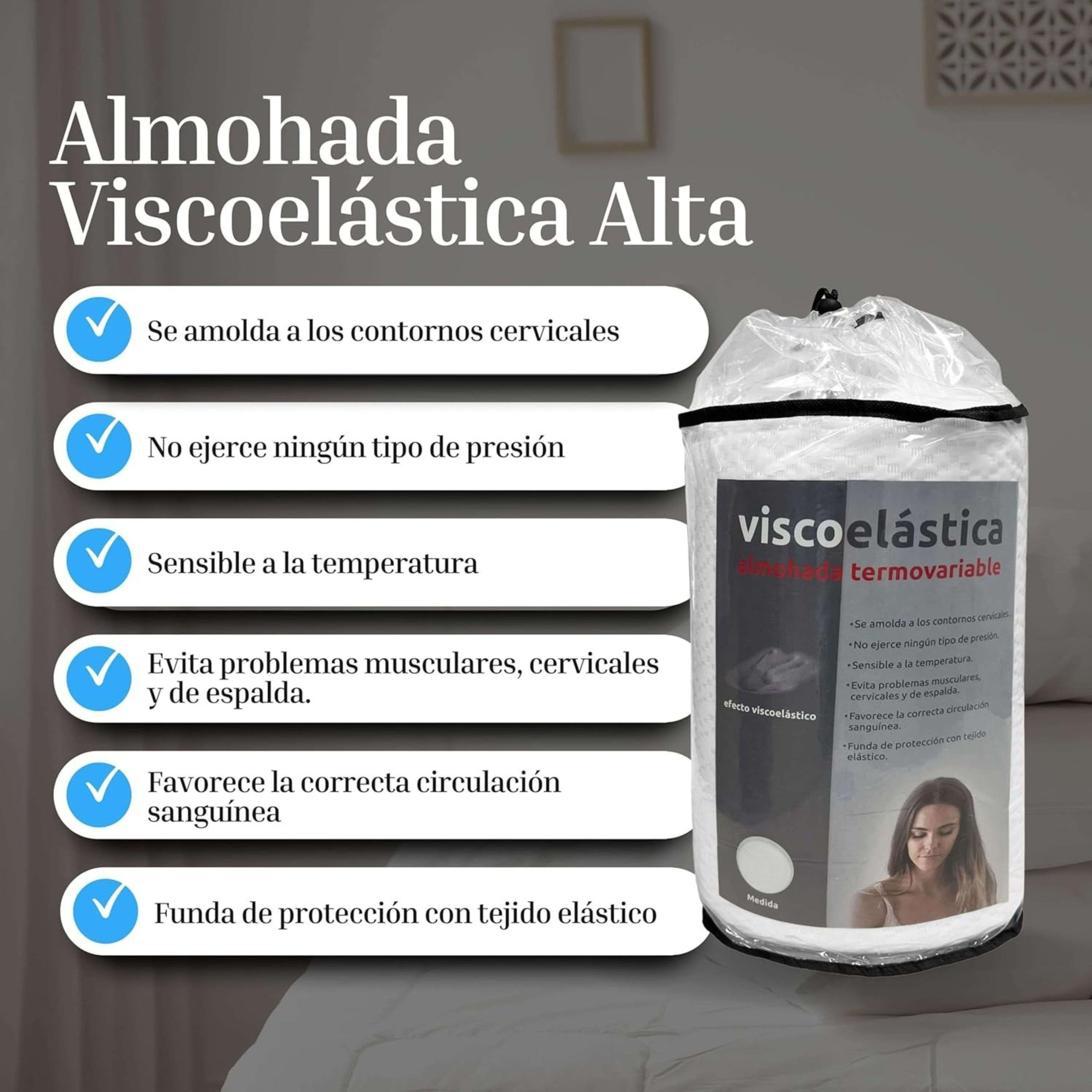 Almohada viscoelástica en empaque, se amolda al cuello, sin presión, sensible.