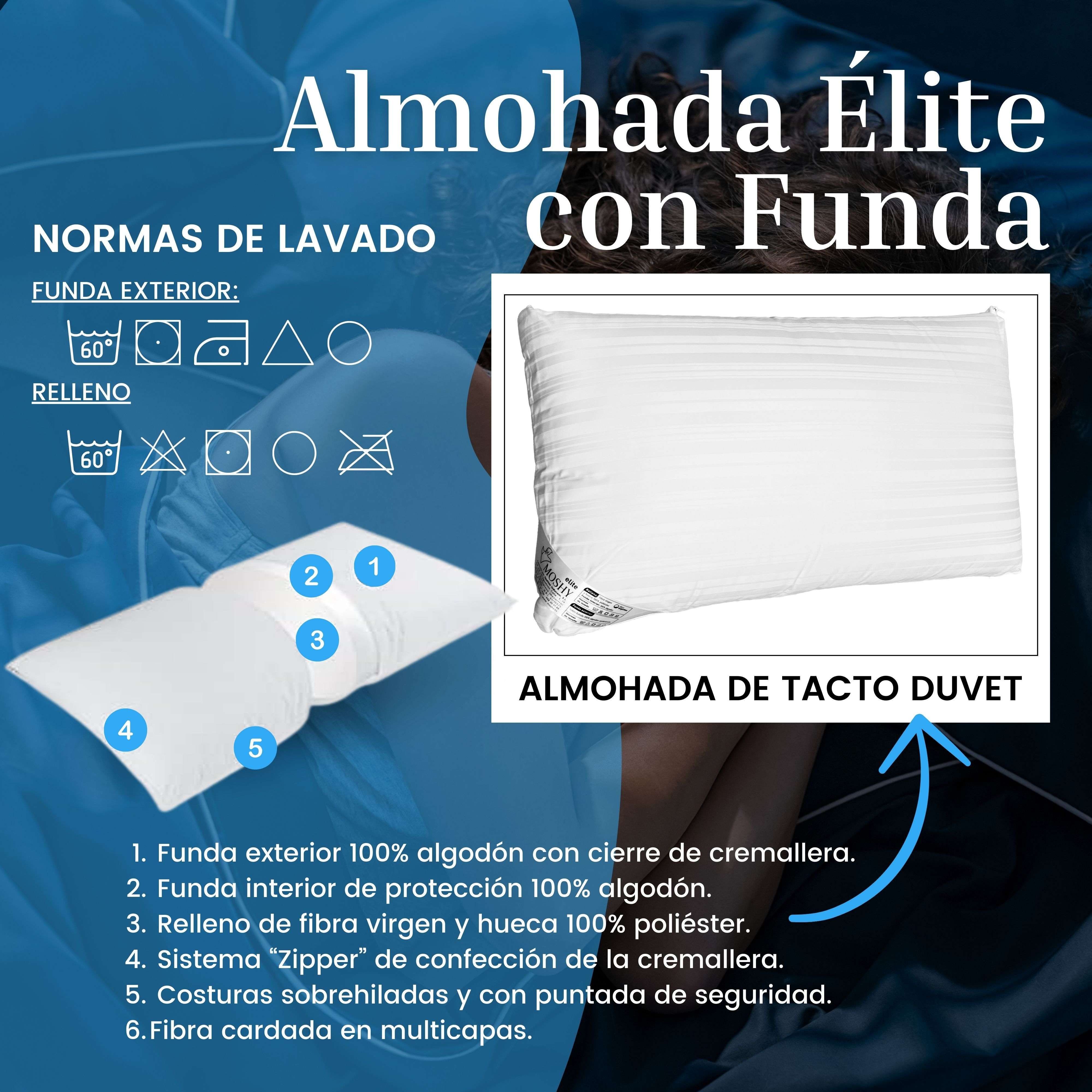 Almohada blanca tacto duvet, con funda a rayas y símbolos.