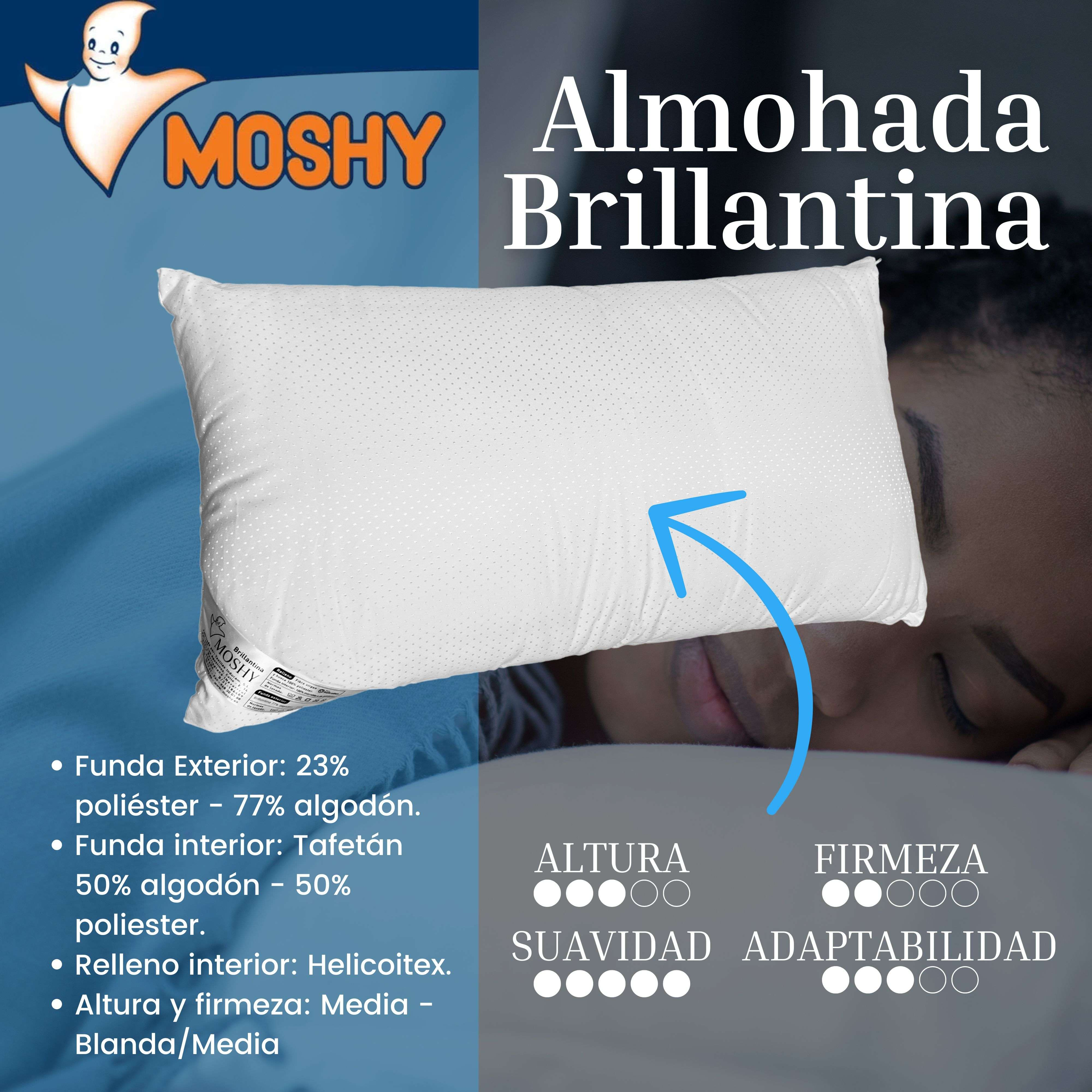 Una almohada Moshy blanca con puntos yace sobre una persona durmiendo.