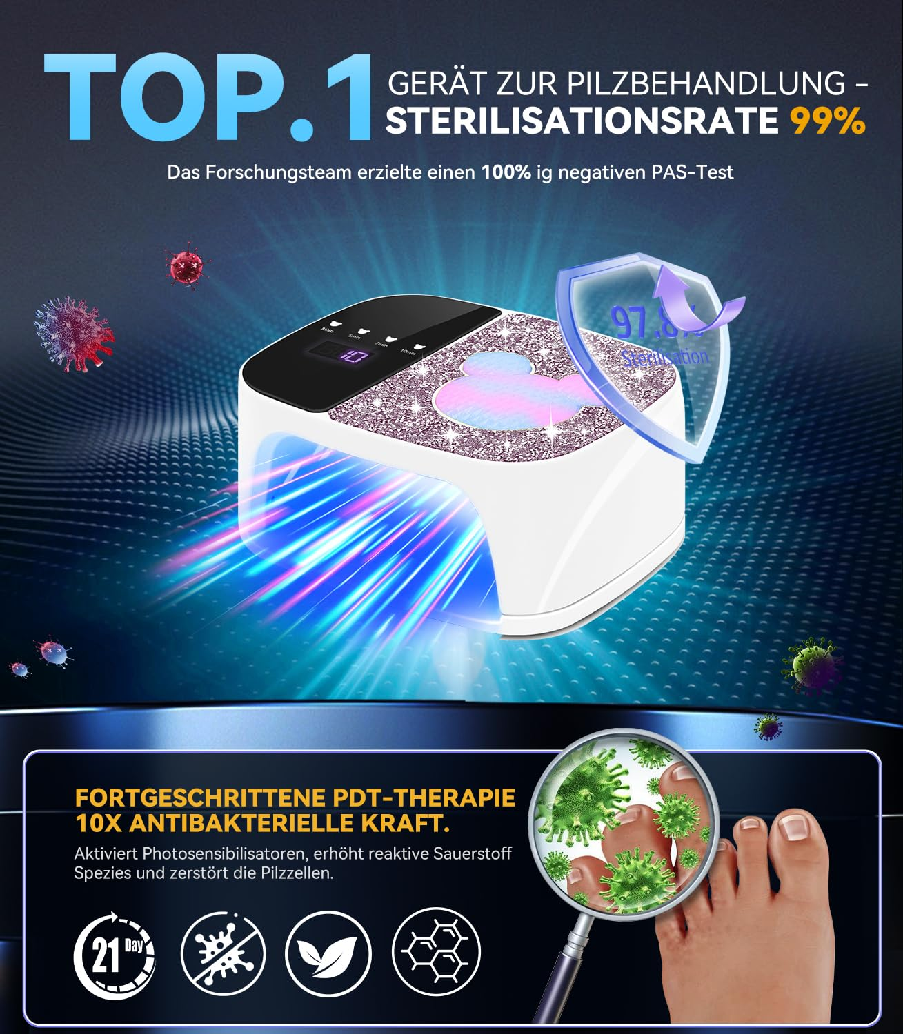 Gerät zur Pilzbehandlung mit 99% Sterilisationsrate und PDT-Therapie.